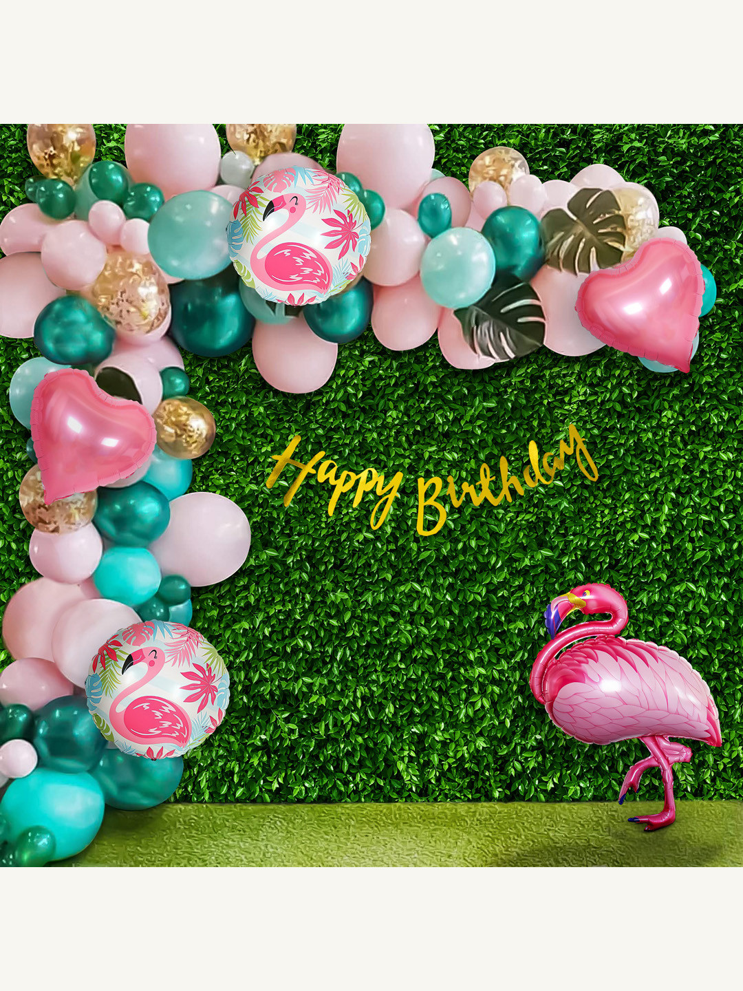 Special You Kids Green & Pink 66 Pcs Flamingo Tropical Jungle Theme Birthday Decor