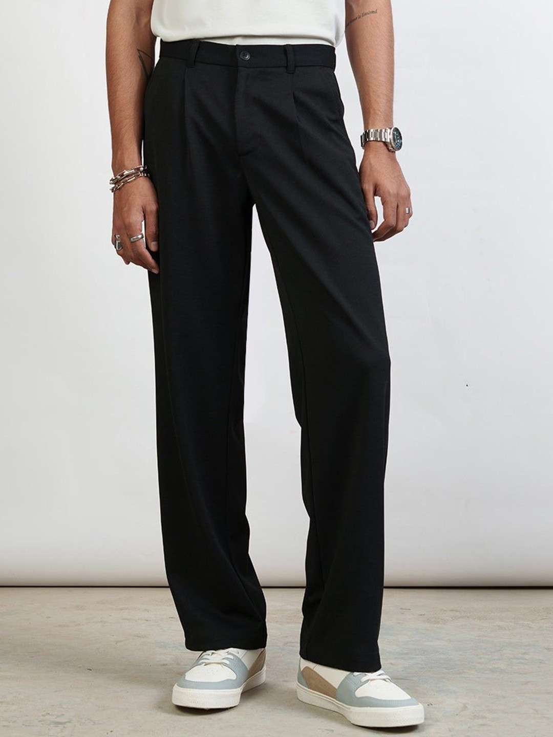 FREAKINS Olive Black Men's Pleated Straight Korean Pants