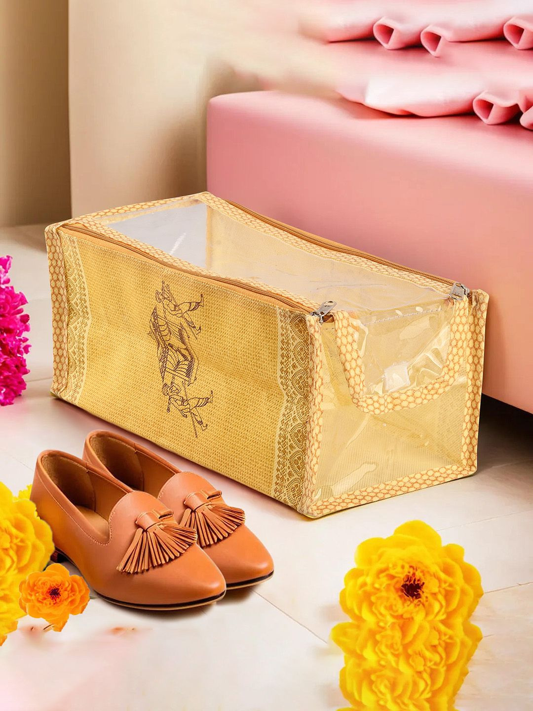 Kuber Industries Gold-Toned & Yellow Regular Shoes Organiser