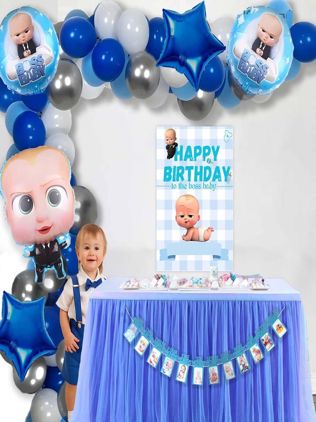 Special You 44 Pcs Blue & White Balloons & Banner Festive Decor