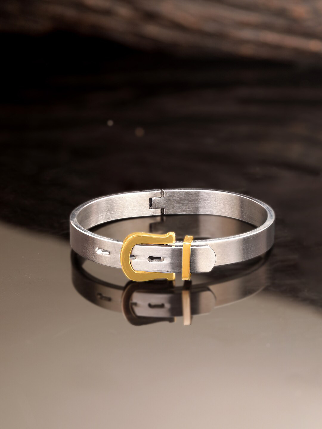 Men Rhodium Plated Stainless Steel Waterproof Tarnish-Free Demi-Fine Gold Bracelet