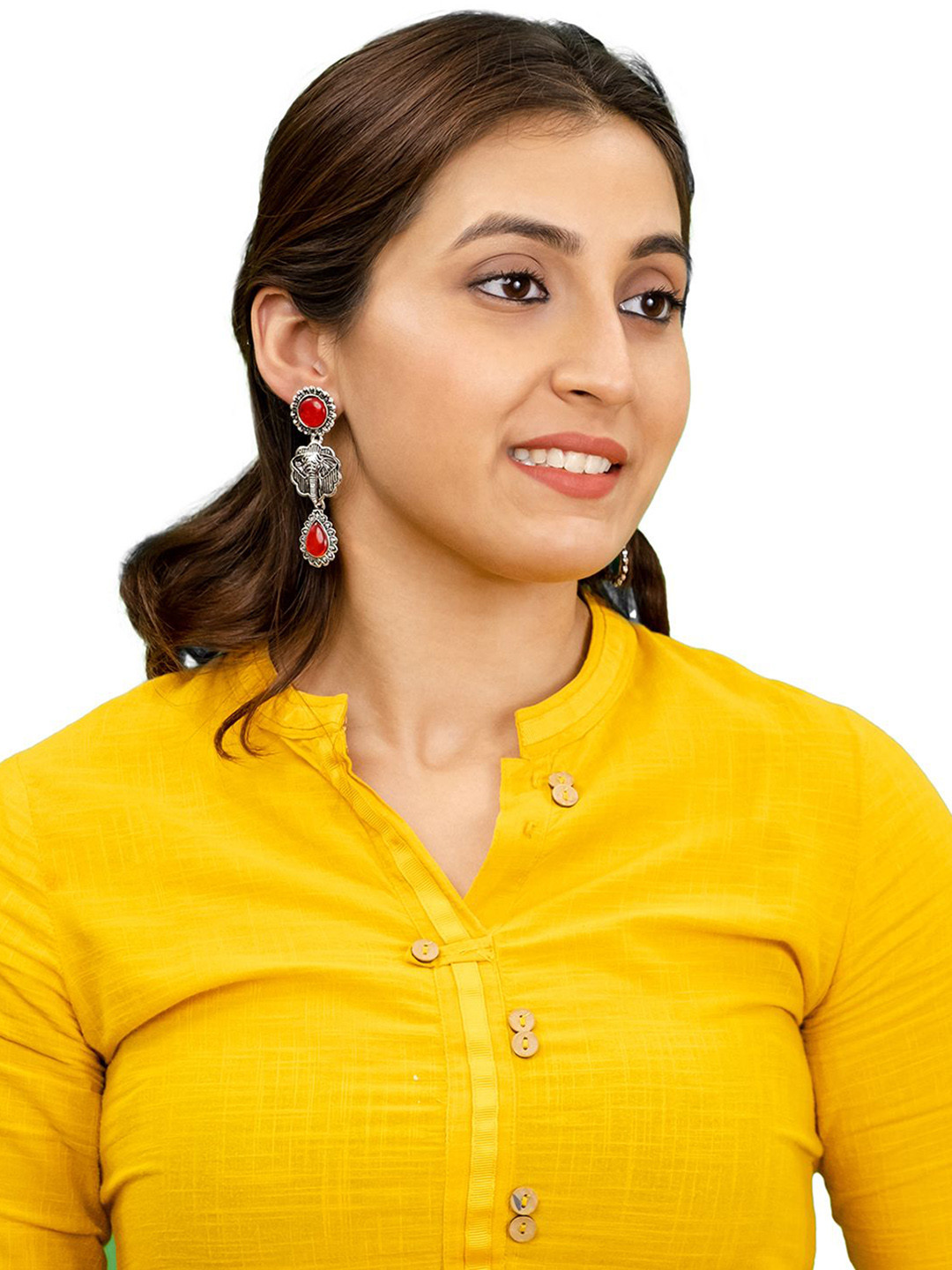 Shining Jewel - By Shivansh Silver-Plated Stones Studded Lion Design Drop Earrings