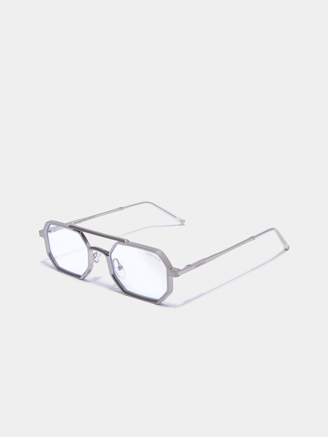 SUNGLASSIC Unisex Commando V1 Rectangle Silver Clear Sunglasses  V1-Commando-Silver-Clear