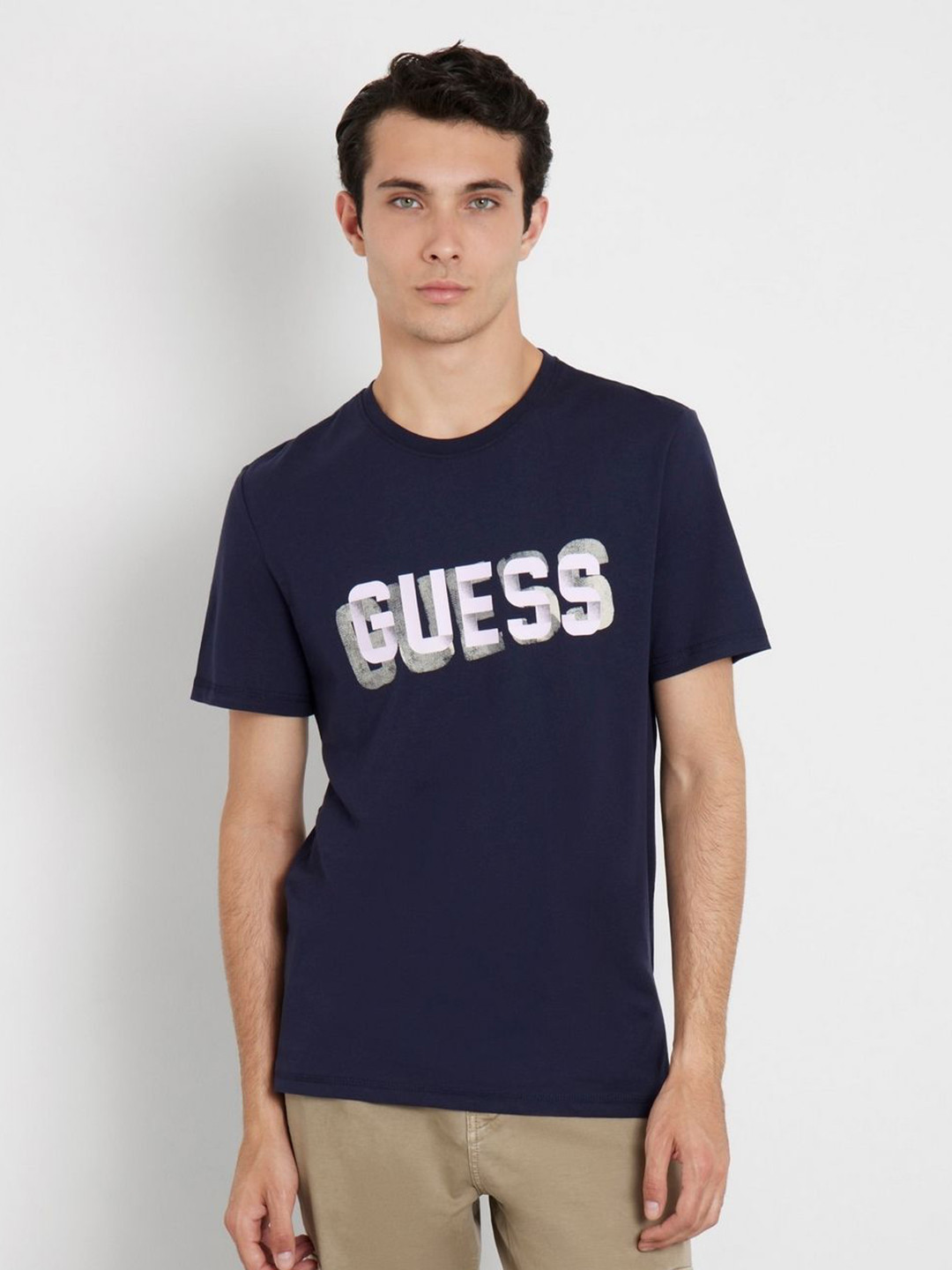 GUESS Men Typography Printed Round Neck Cotton T-shirt