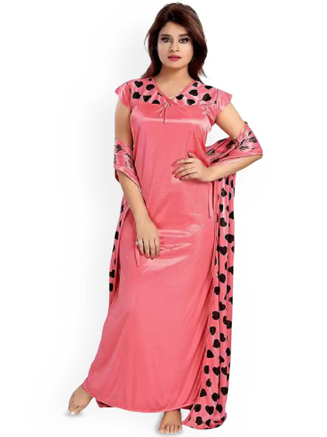 UWNAQA 6-Piece Satin Maxi Nightdress