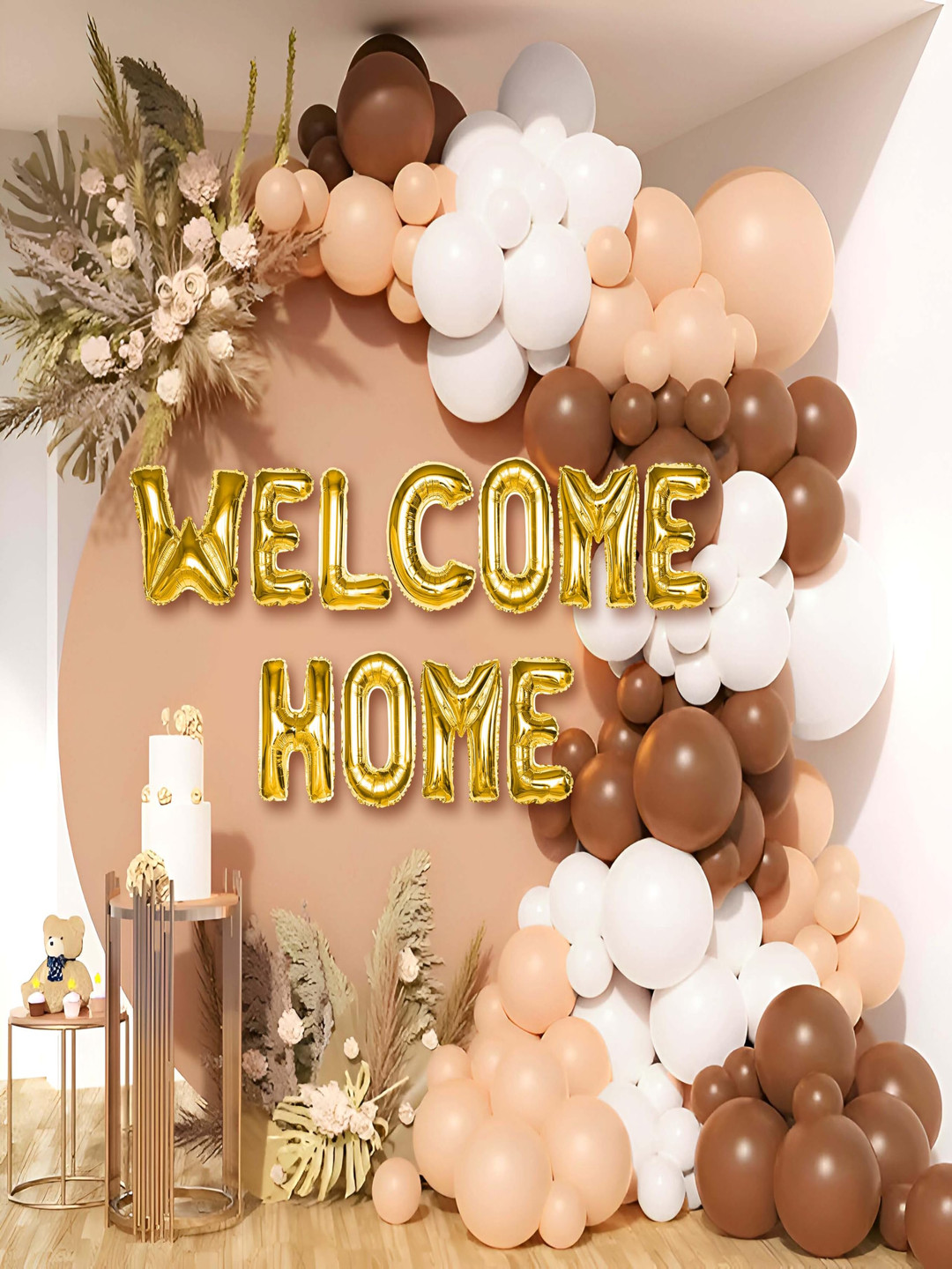 Special You 73-Pcs White & Brown Balloon & Light Welcome Home Dcor