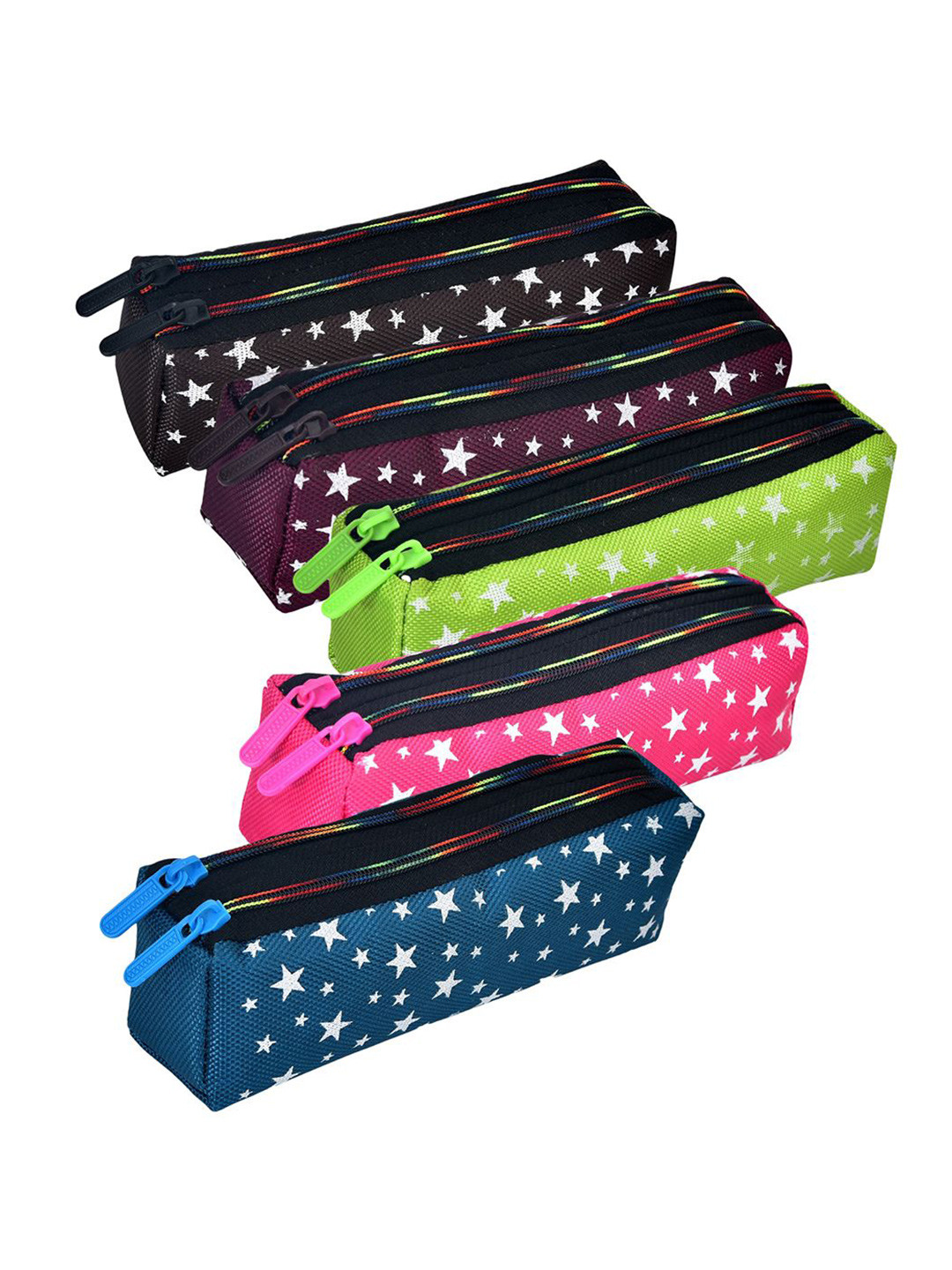 Kuber Industries Kids Pack Of 5 Star Printed Two Zipper Pencil Utility Pouchs Stationery