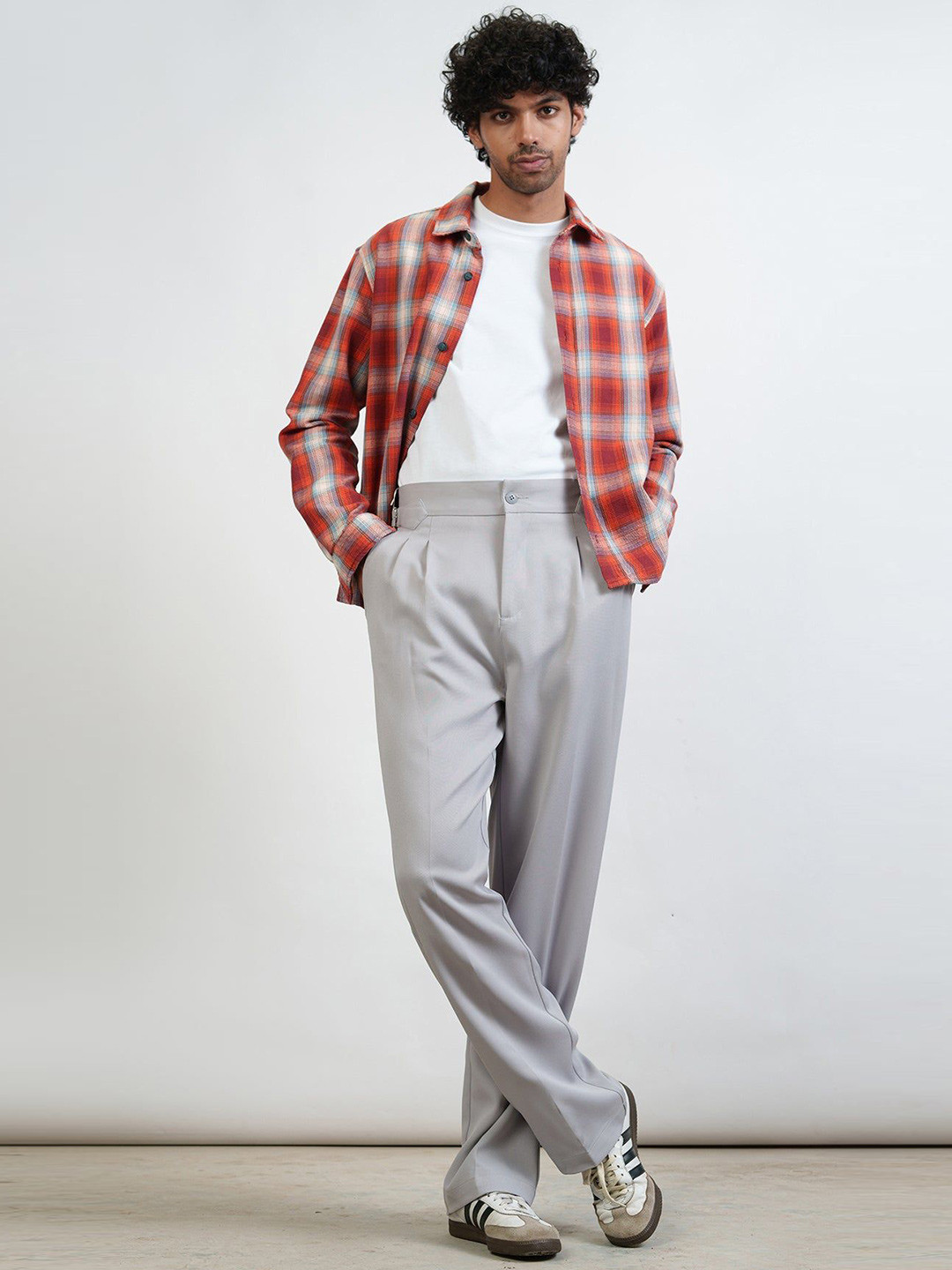 FREAKINS Men Ice Grey Side Detail Korean Pants