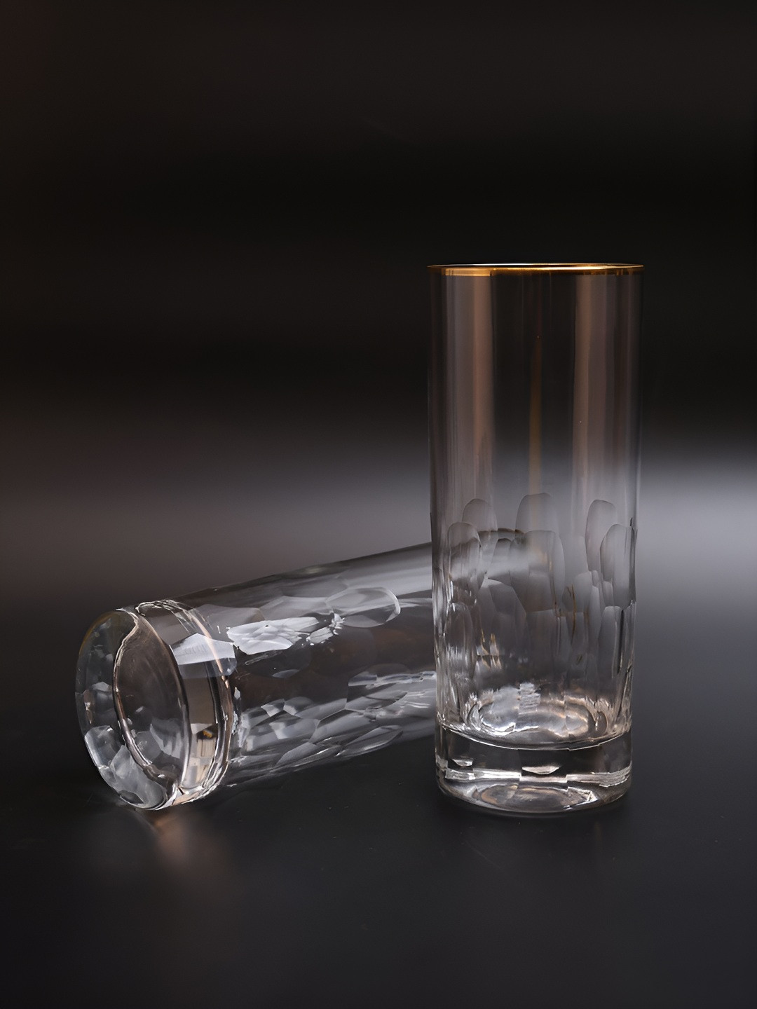 SMOKEY COCKTAIL Transparent and Gold-Toned Set of 2 Opulent Gold Rim Tall Cocktail Glass