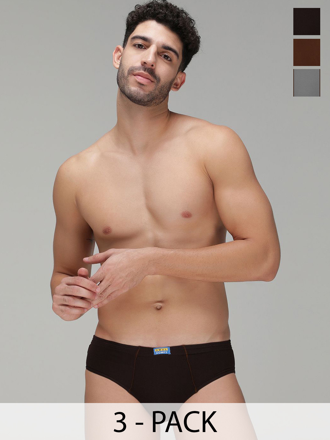AMUL COMFY Pack Of 3 Men Pure Cotton Briefs AC-CBRIIE-CB-LB-SG-XL-3PC