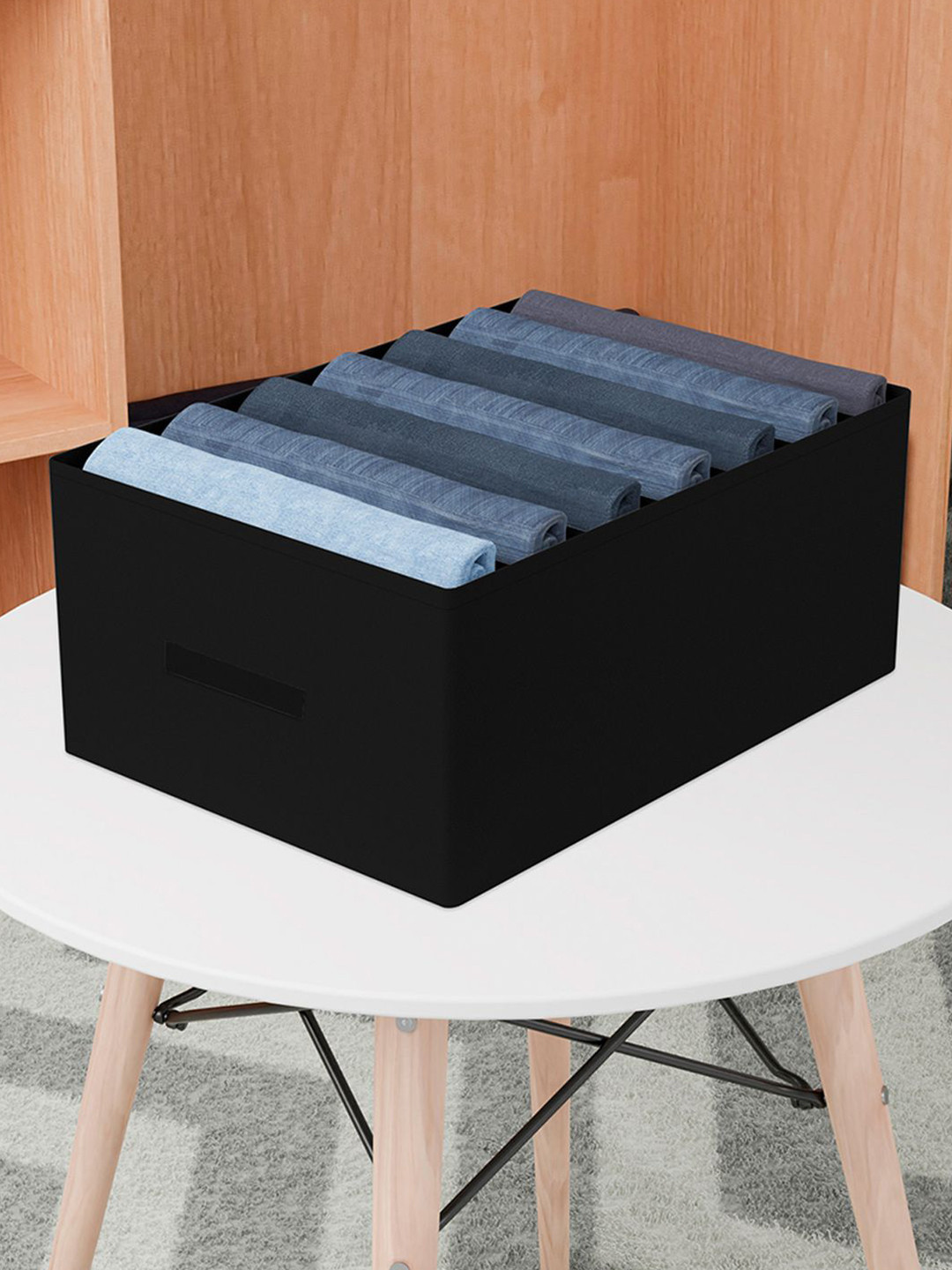 Kuber Industries Black Regular 7-Grid Trouser Drawer Organiser