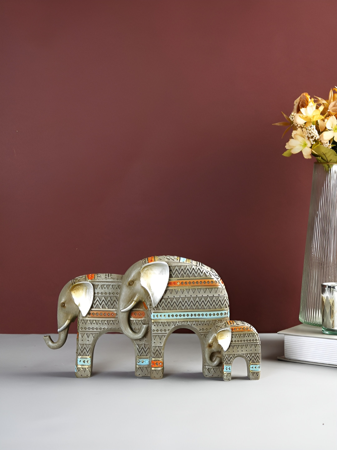 Myntra Elegant Homes Elephant Family Grey Resin Matte Living Room Small Showpiece - 5.5 Inches