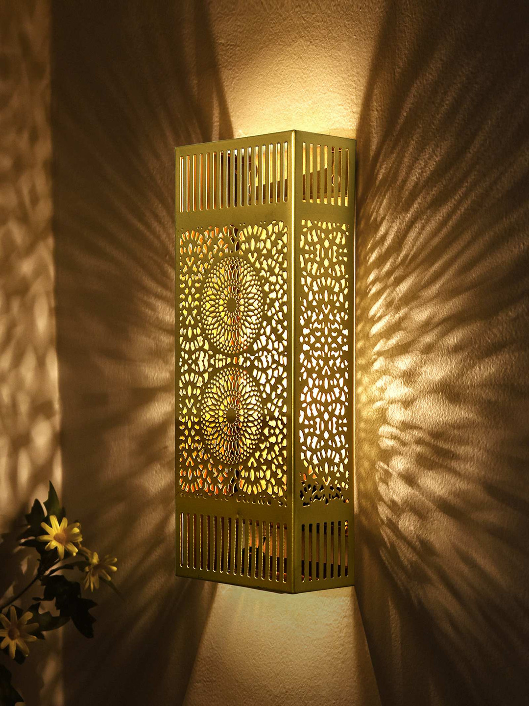 Homesake Gold-Toned Metal Textured Rectangle Shaped Wall Lamp