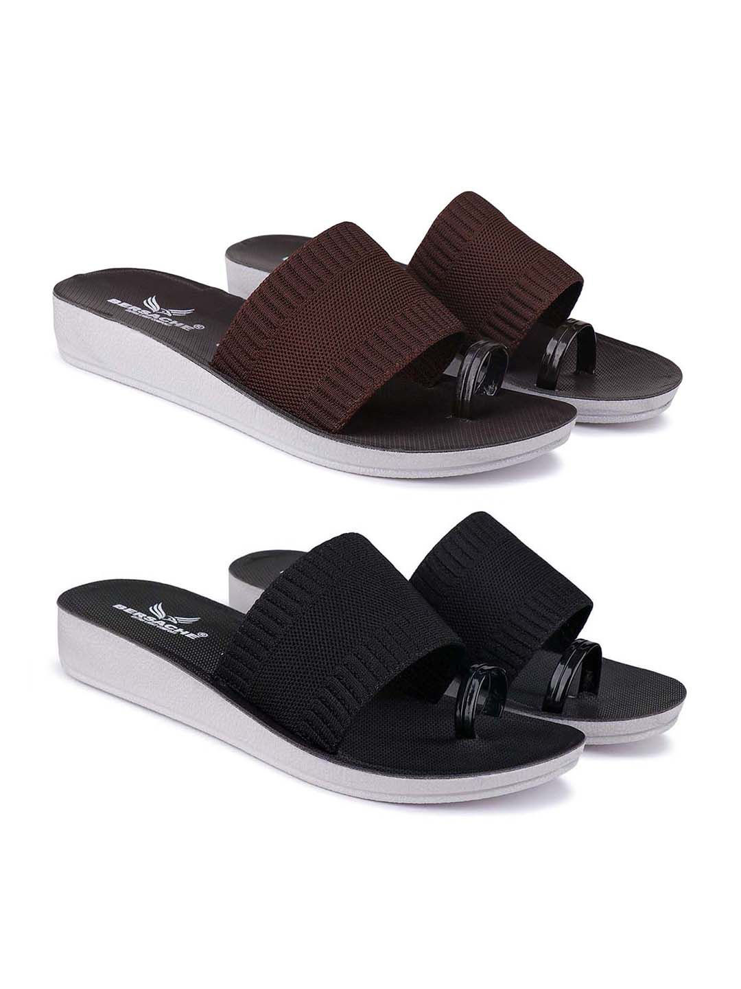 BERSACHE Women Set Of 2 Ultra Soft Technology Open Toe Flats