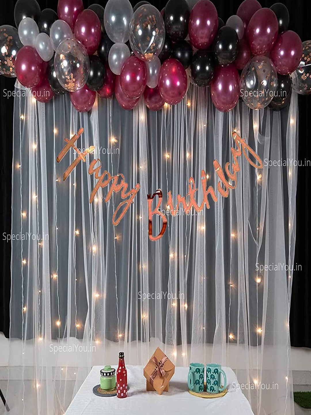 Special You 73-Pcs Black & Burgundy Birthday Party Decorations