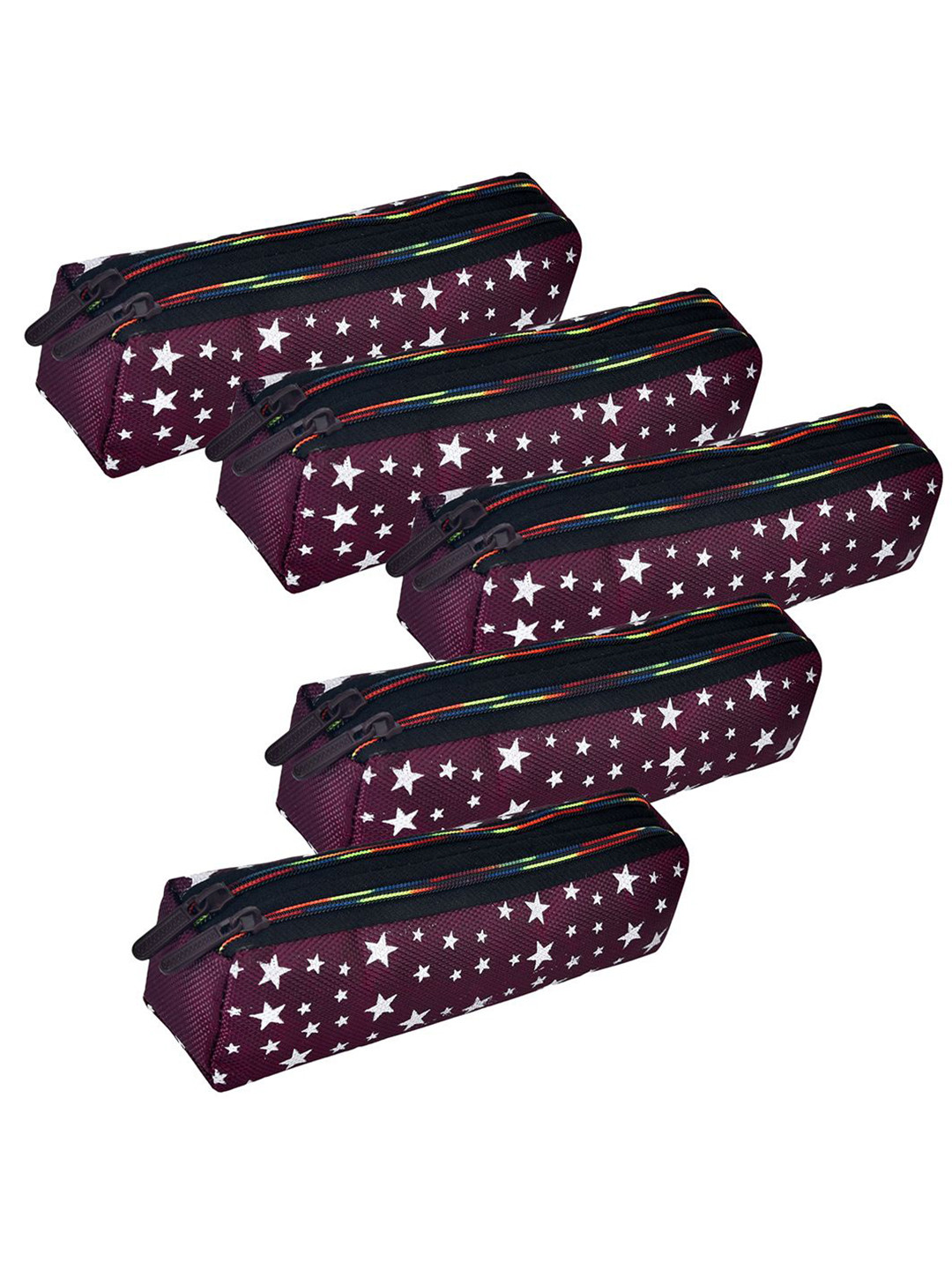 Kuber Industries Kids Pack Of 5 Star Printed Two Zipper Pencil Utility Pouchs Stationery
