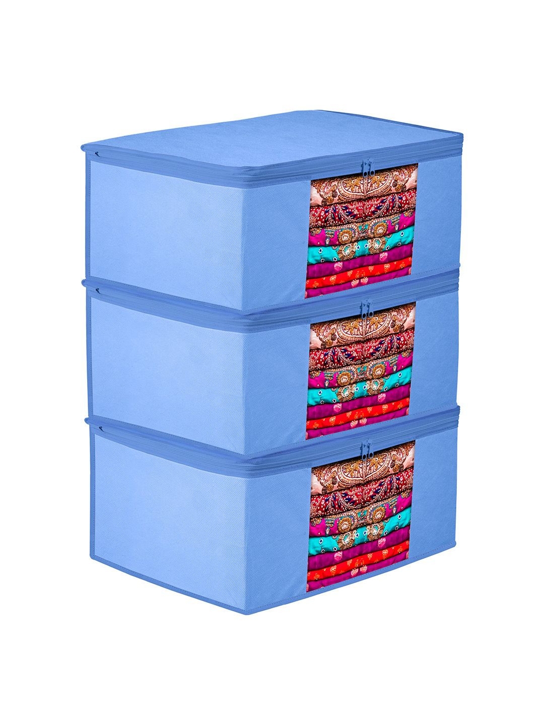 Kuber Industries Blue Pack of 3 Regular Multi-Utility Organisers With Transparent Window