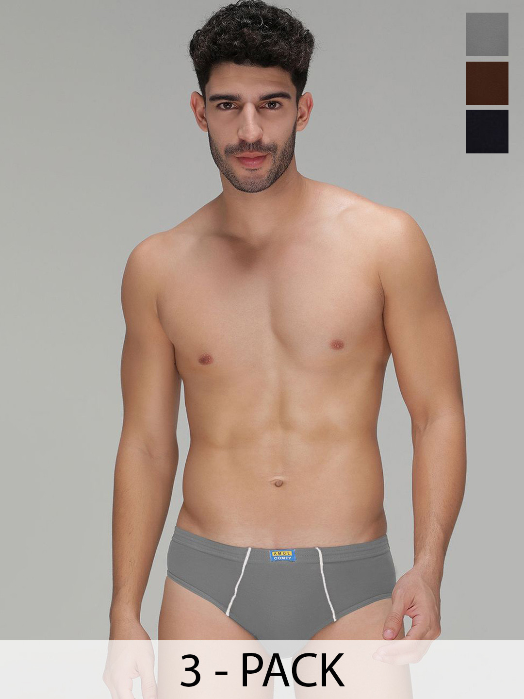 AMUL COMFY Pack Of 3 Men Cotton inner elasticated Basic Briefs AC-CBRIIE-LB-SG-NY-XL-3PC