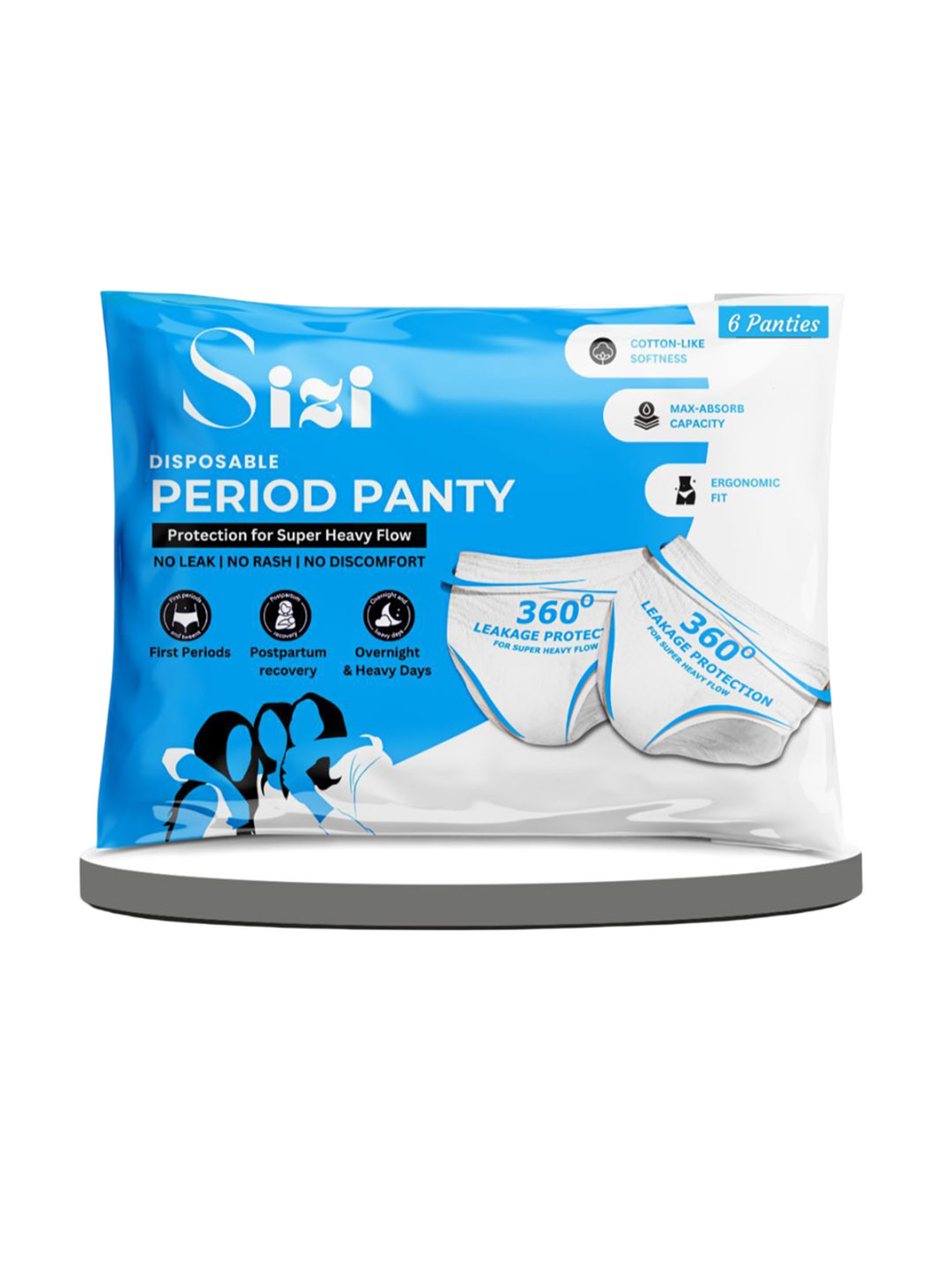 Sizi Disposable Leak Proof Overnight Protection Cotton Period Panties - XS - 6 Pieces