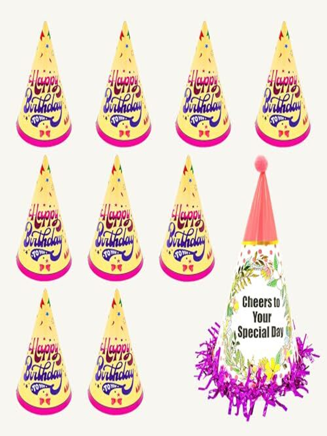 Special You Yellow & White 10 Pieces Printed Birthday Caps