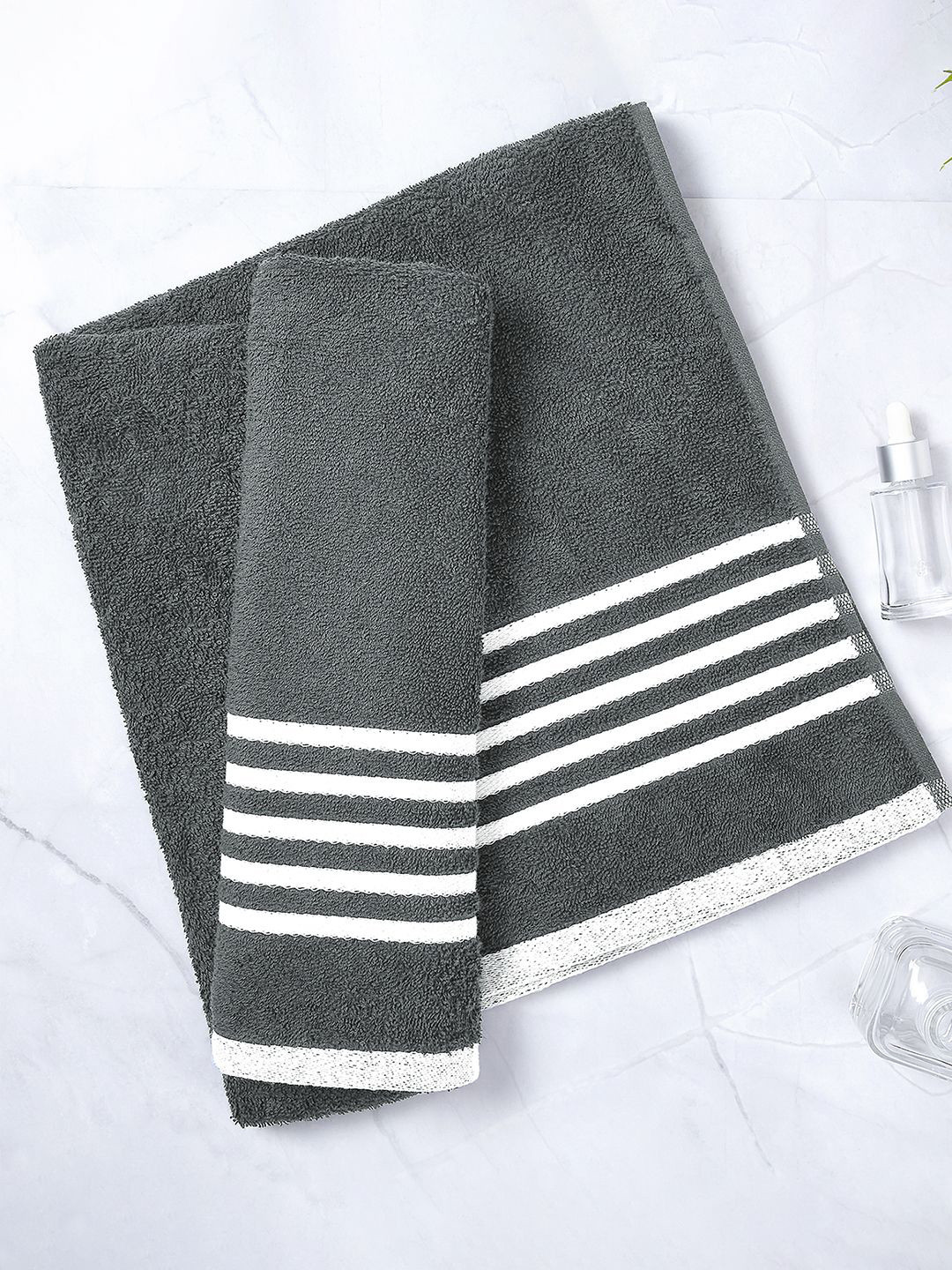 Layers Basicx Grey & White Striped Pure Cotton 380 GSM Bath Towel