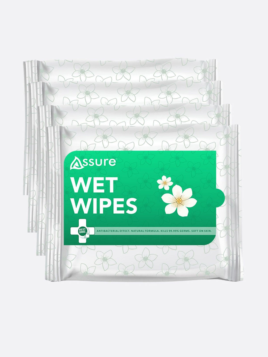 Assure Set Of 4 Fresh Active Wet Wipes With Aloevera For Hydration - 30 Pcs Each