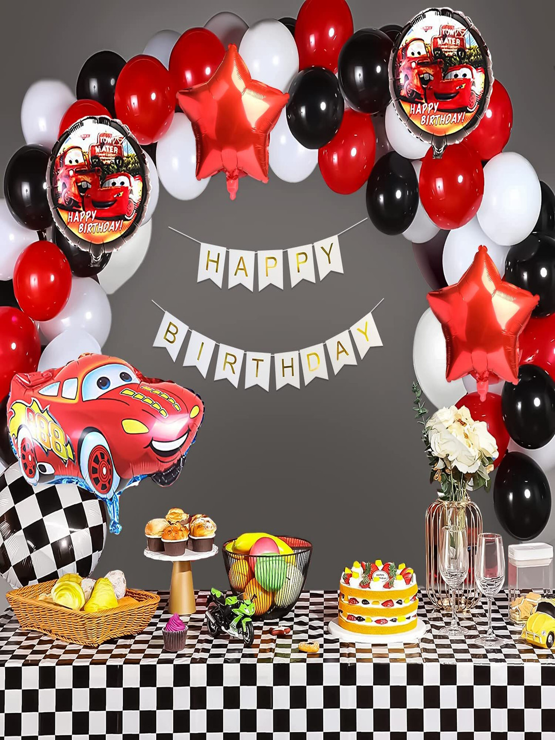Special You 64-Pcs Red & White Car Theme Balloons Birthday Decors