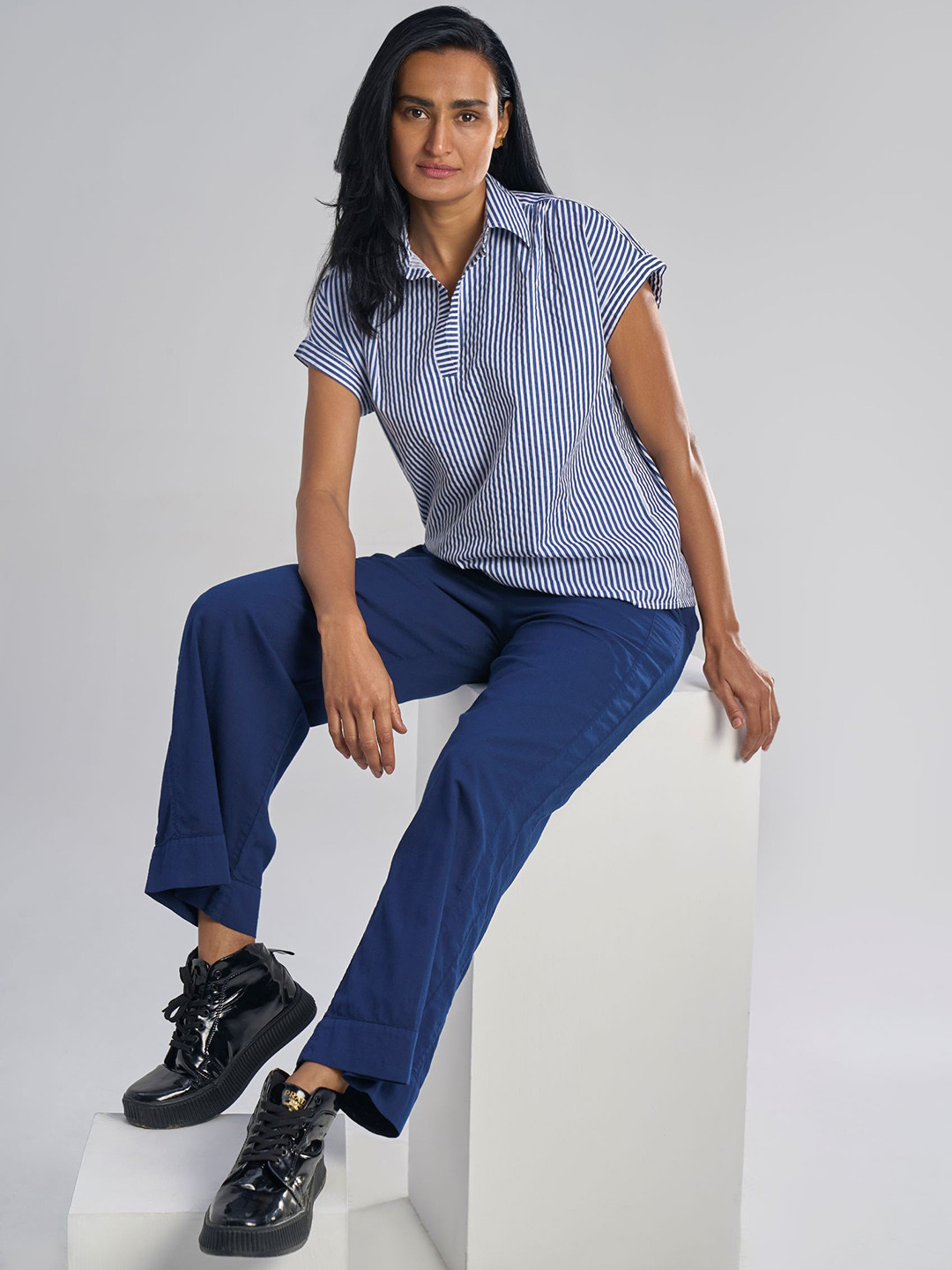 Terra Luna Women Pure Cotton Slim Fit Parallel Trousers