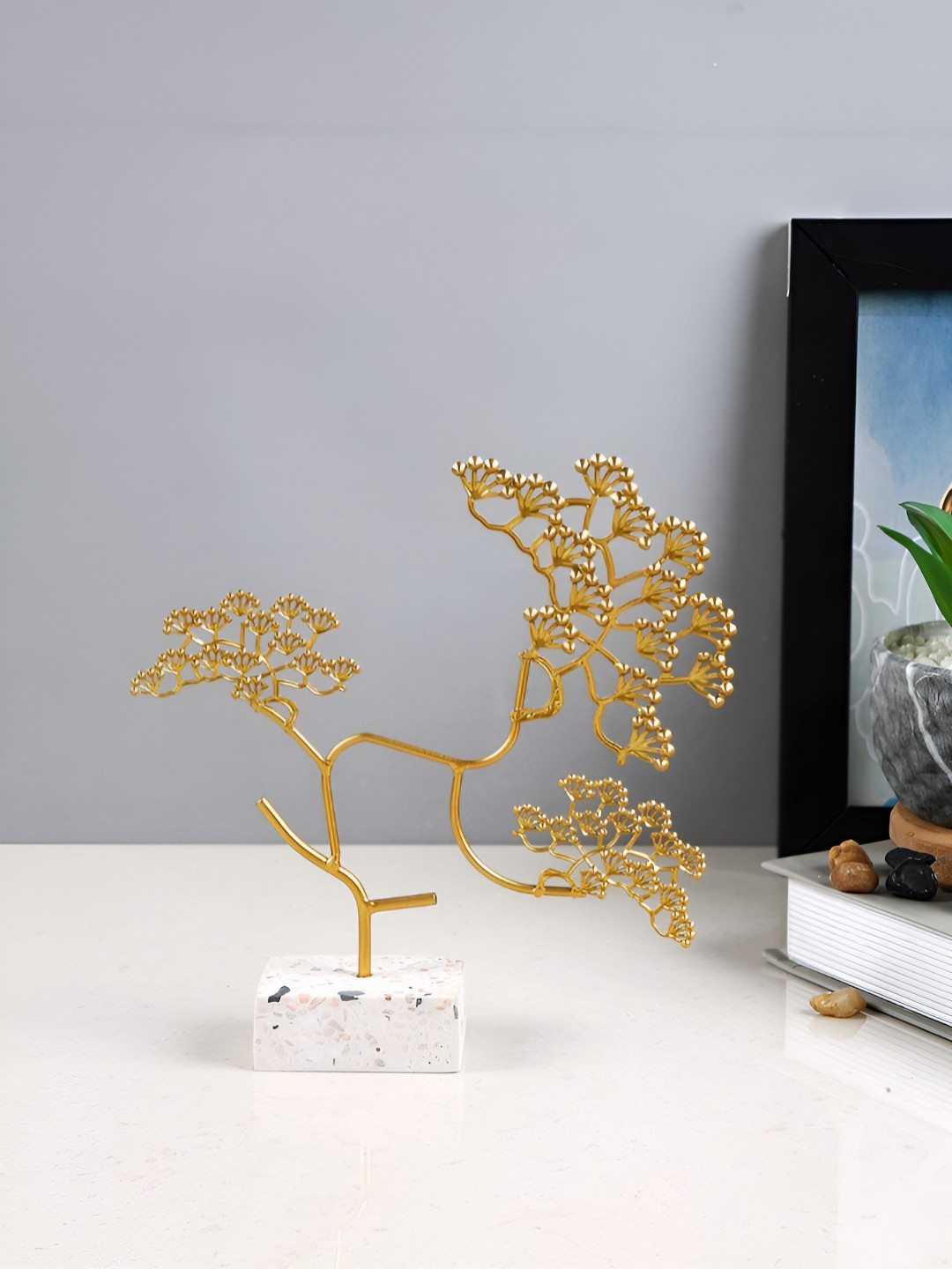 Myntra Elegant Homes Bonsai Art Gold Metal Metallic Living Room Small Showpiece - 7.7 Inches