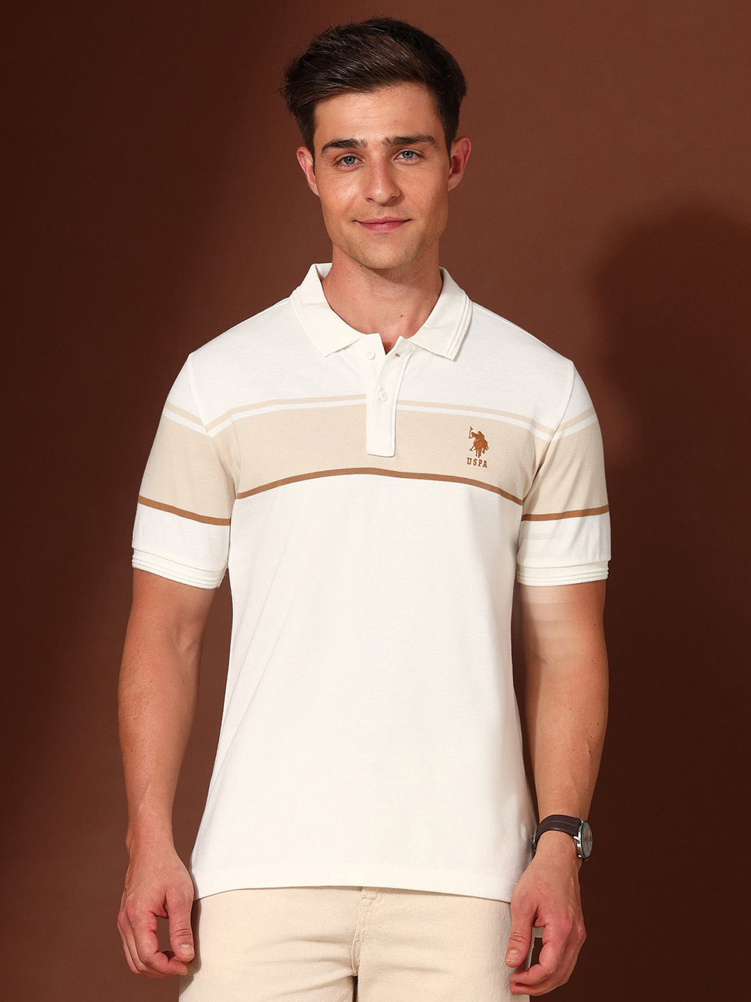 U.S. Polo Assn. Men Striped Polo Collar Cotton Slim Fit T-shirt