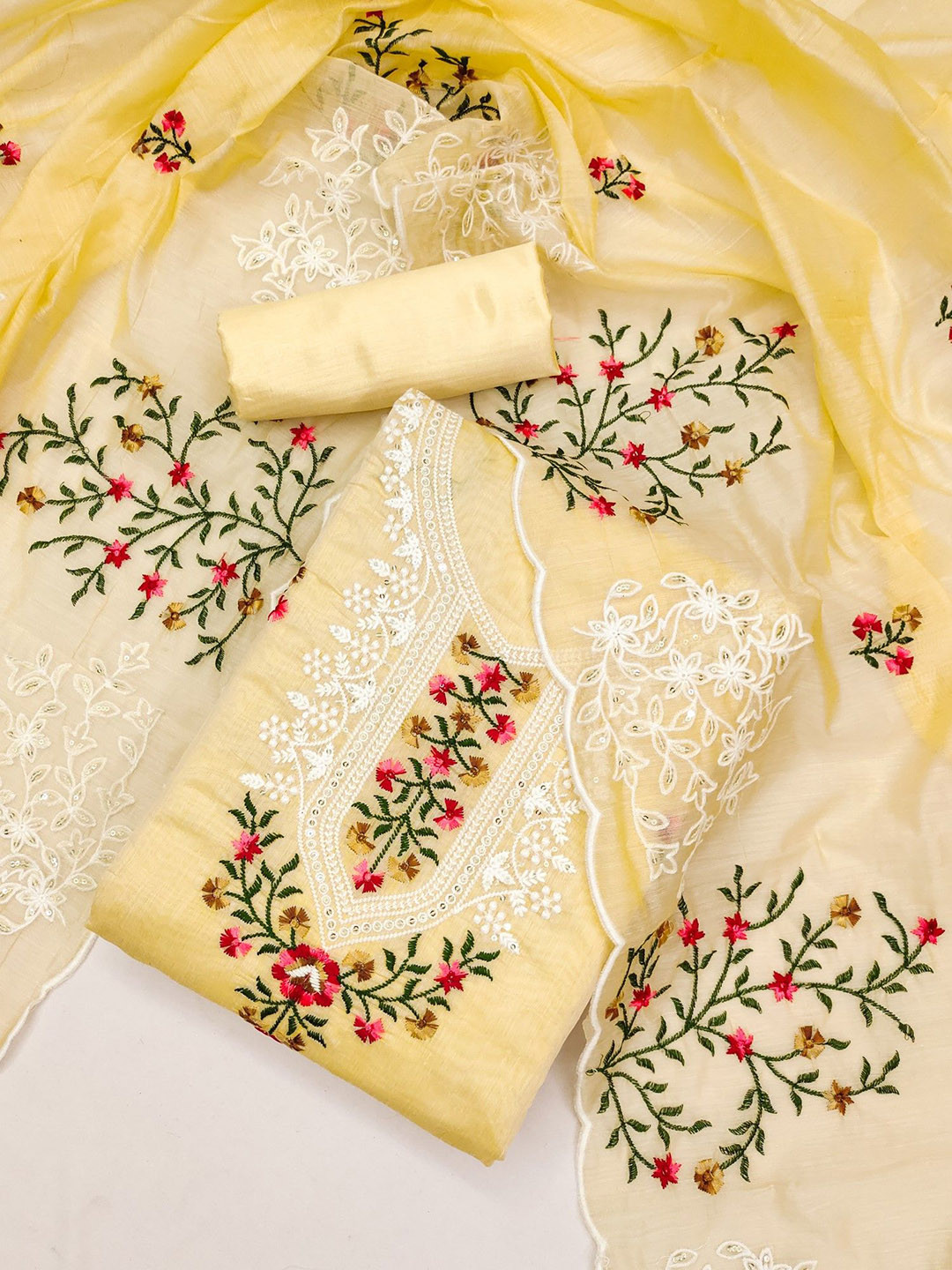 Rangtulika Ethnics Floral Embroidered Modal Unstitched Dress Material