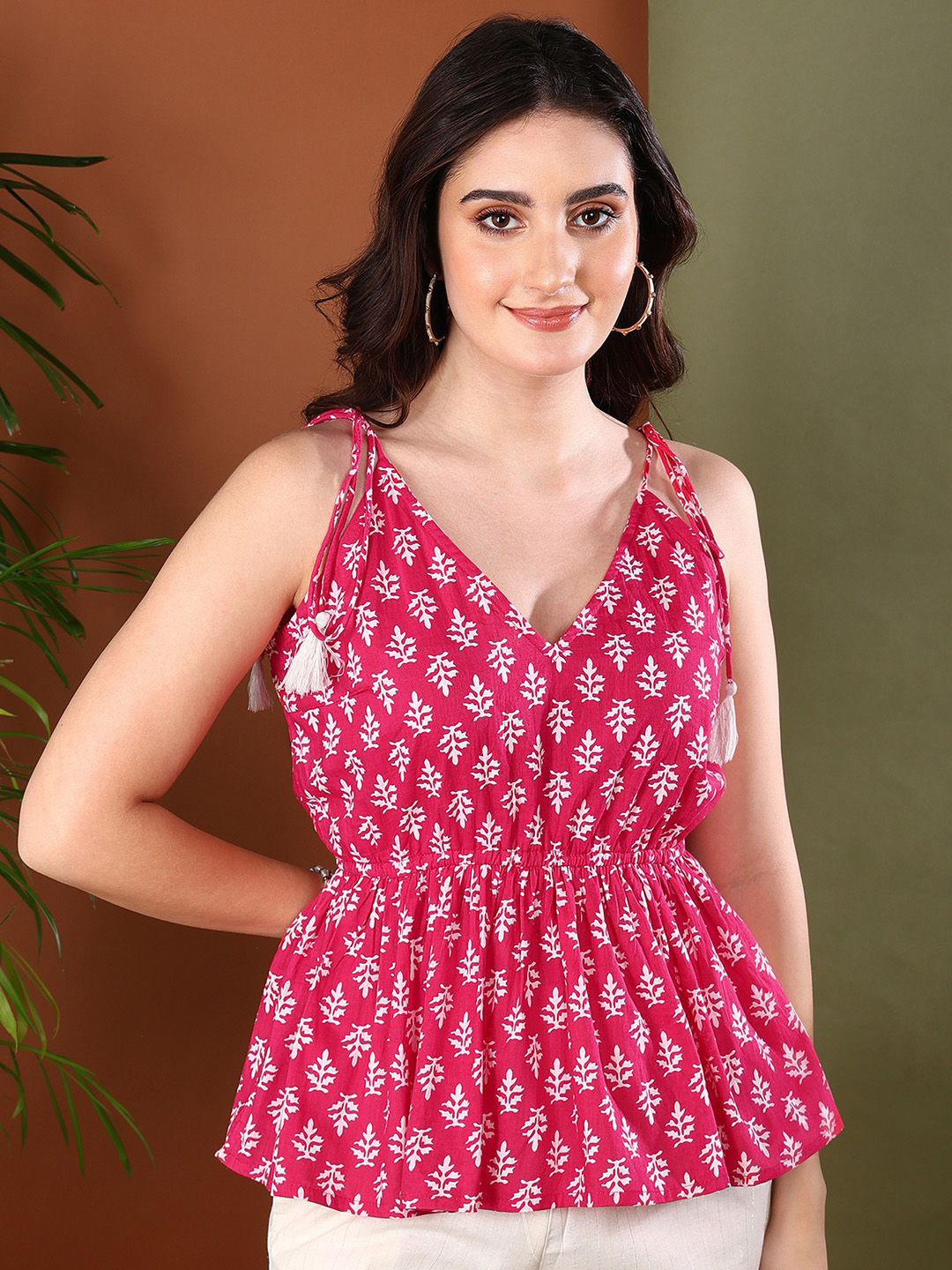 Stylum Floral Print Cotton Peplum Crop Top