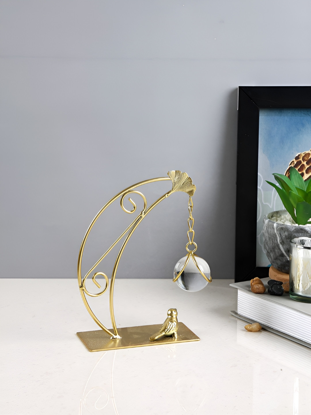 Myntra Elegant Homes Hanging Ginkgo Glow Gold Metal Metallic Living Room Small Showpiece - 6.9 Inches