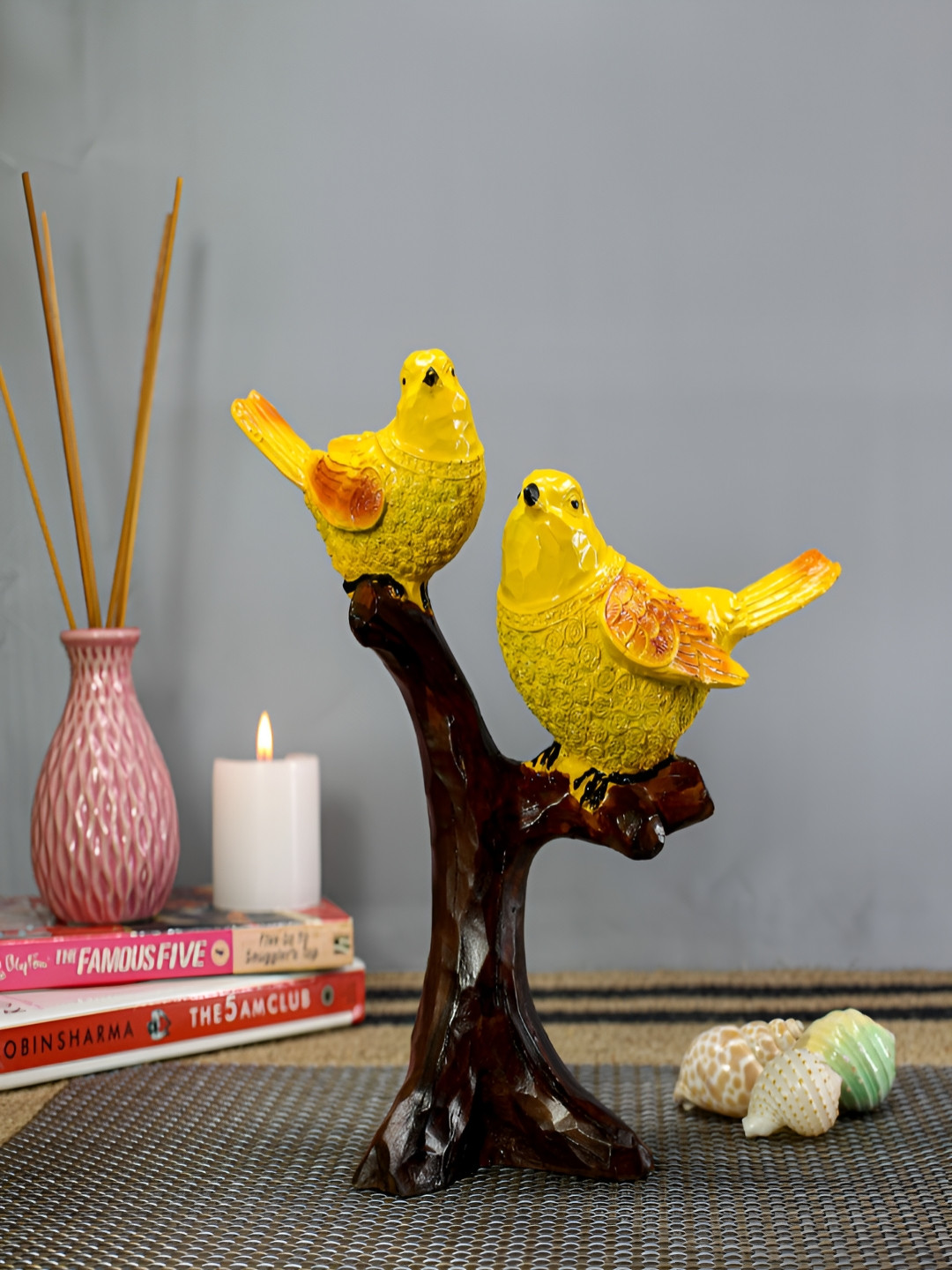 Nantan Love Bird Yellow Polyresin Matte Living Room Medium Showpiece - 8.5 Inches