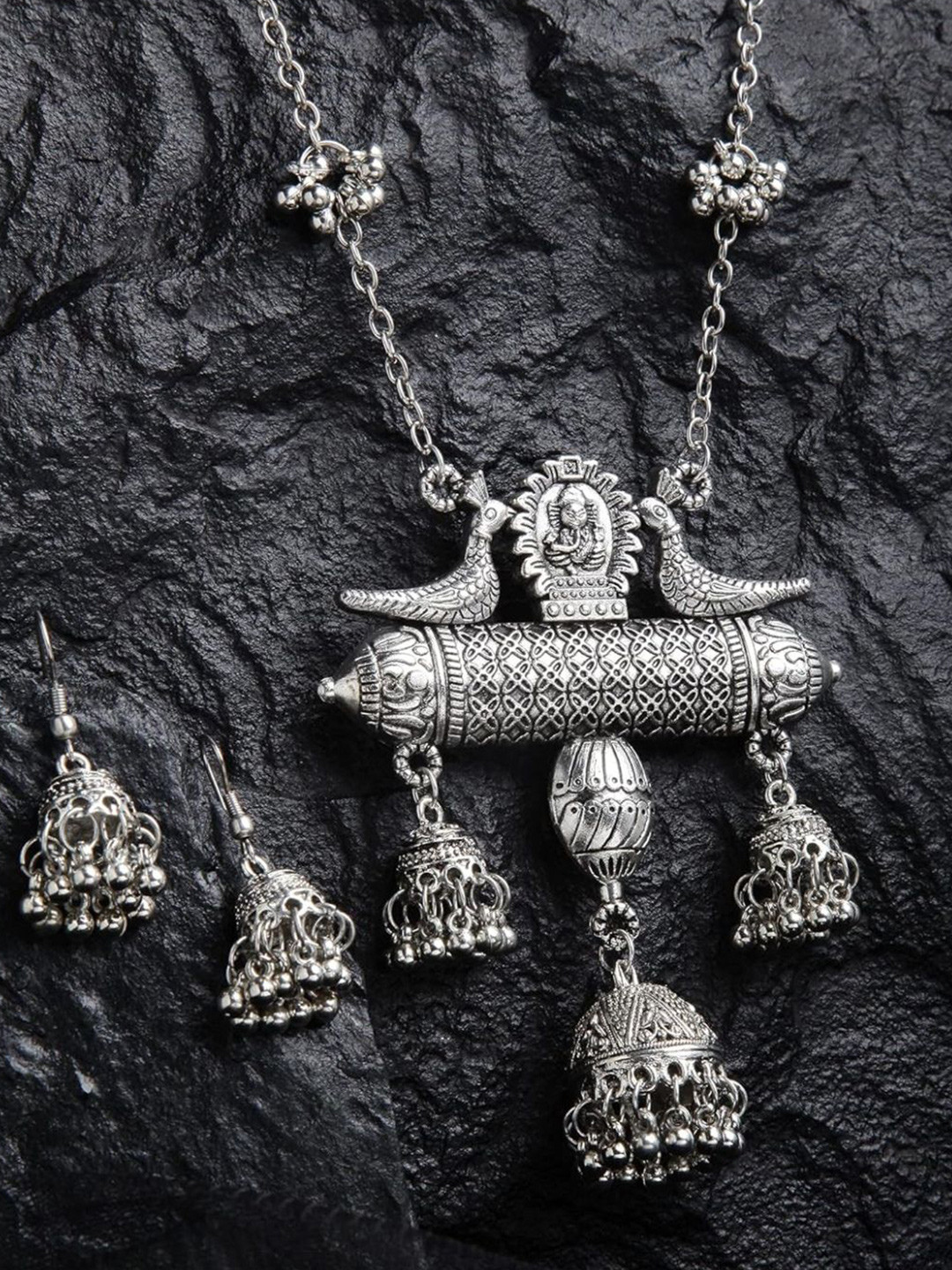 OPLERA SPARK German Silver Silver-Plated Artificial Beaded Kabootar Jewellery Set