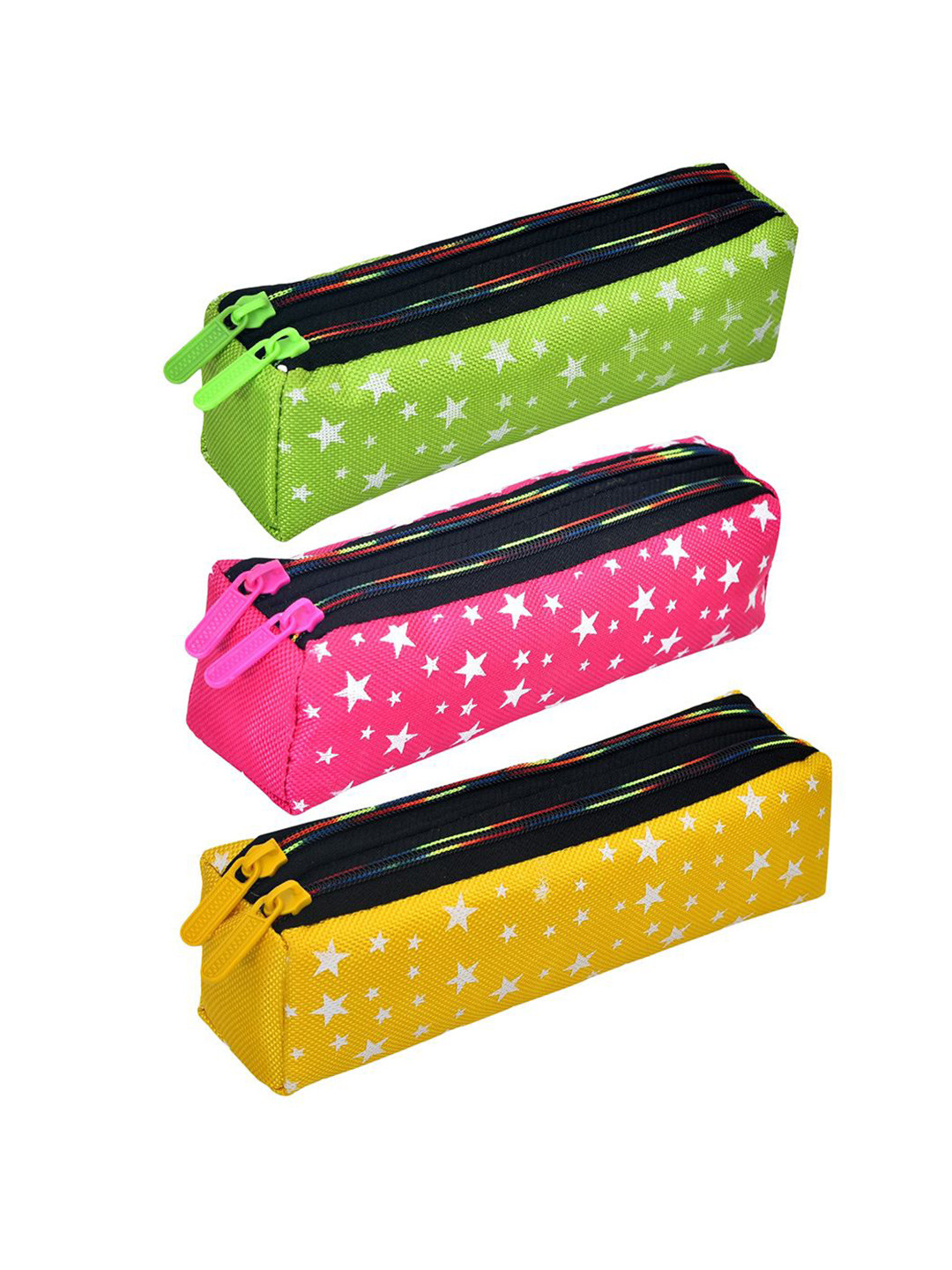 Kuber Industries Kids Pack Of 3 Star Printed Two Zipper Pencil Utility Pouchs Stationery