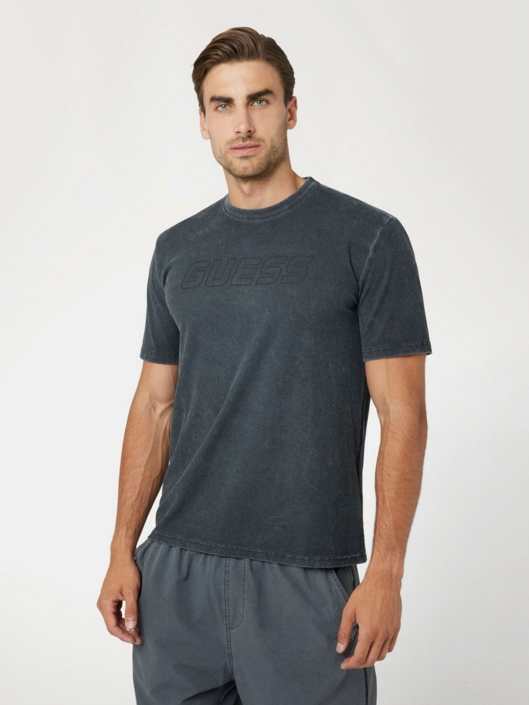 GUESS Men Typography Printed Round Neck Nylon T-shirt