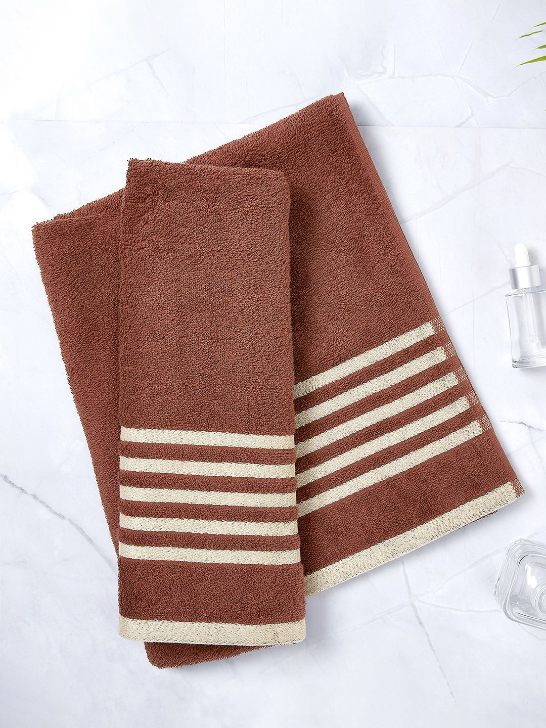 Layers Tuscany Brown & Beige Striped Cotton 380 GSM Bath Towel