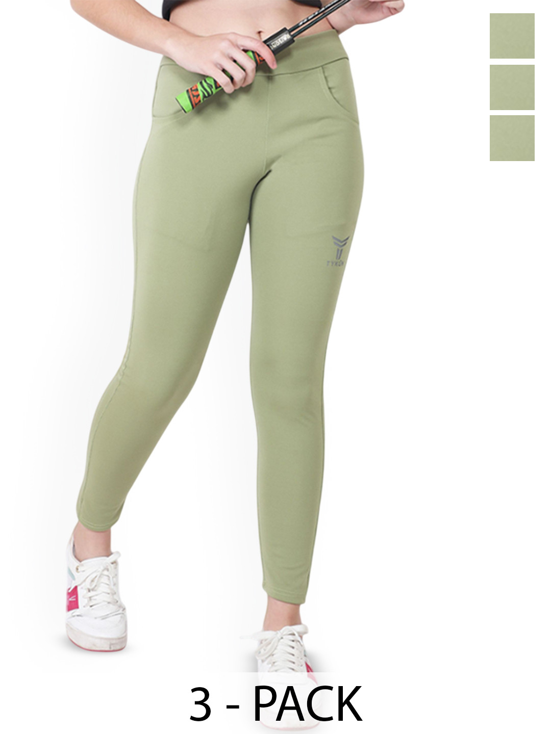 TYKUN Women Pack Of 3 High Rise Ankle Length Running Tights