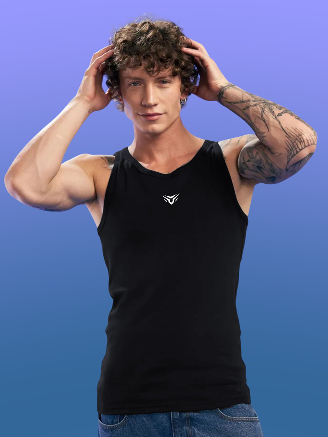 Uniplanet store Printed Cotton Innerwear Vests UVM-ERR-GRP-BLK-S