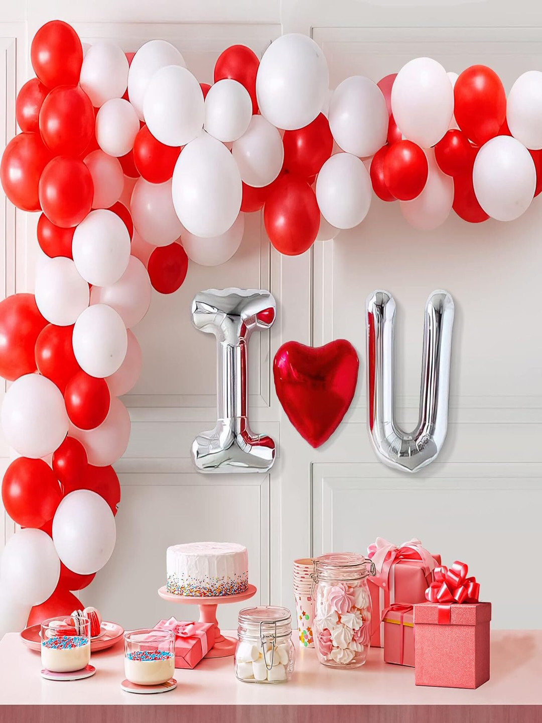 Special You 40-pcs Red & White Balloons & I Love U Foil Balloon Valentine's Day Decoration