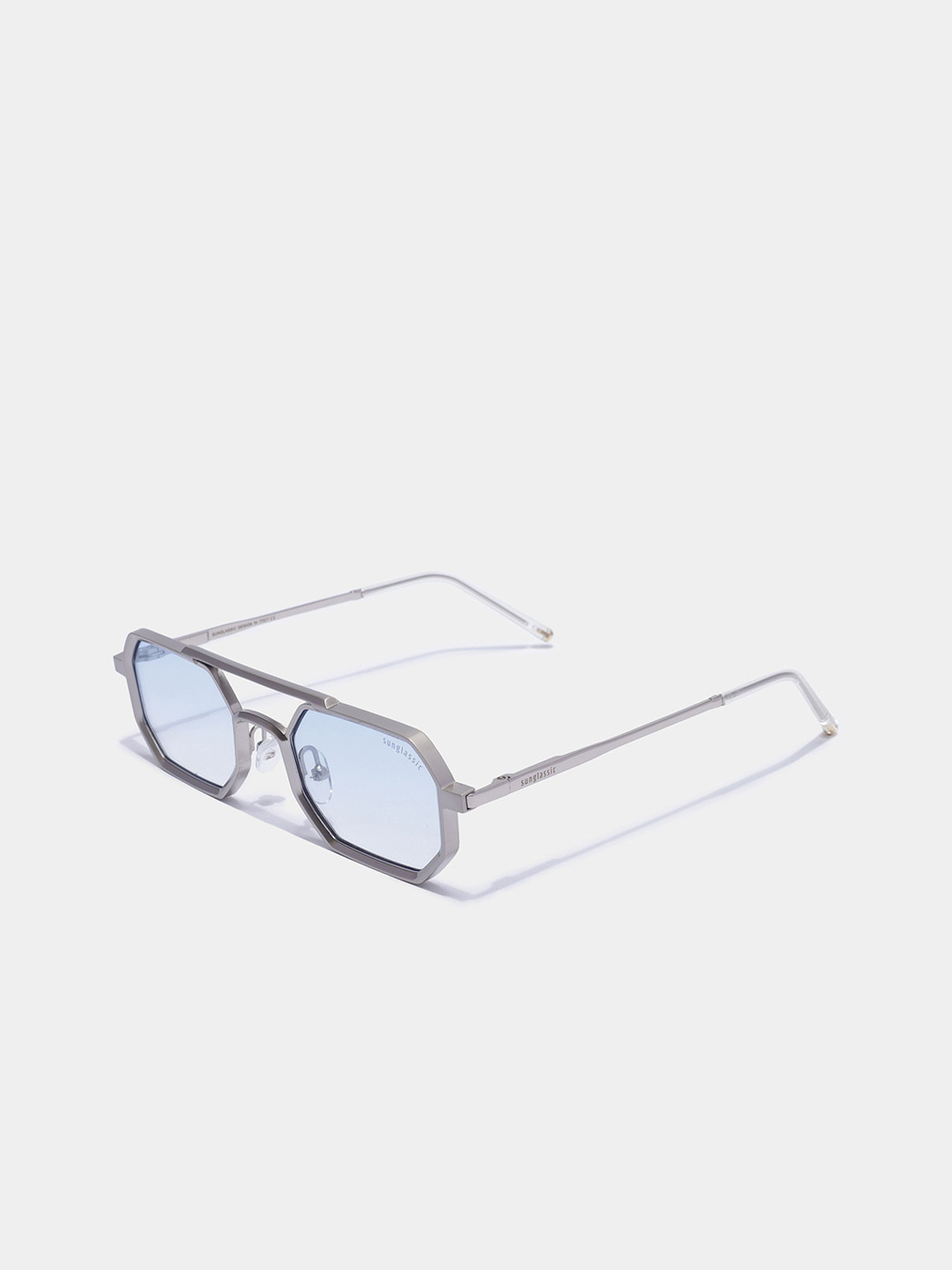 SUNGLASSIC Unisex Rectangle Sunglasses  with UV Protected Lens V1-Commando-Silver-Blue