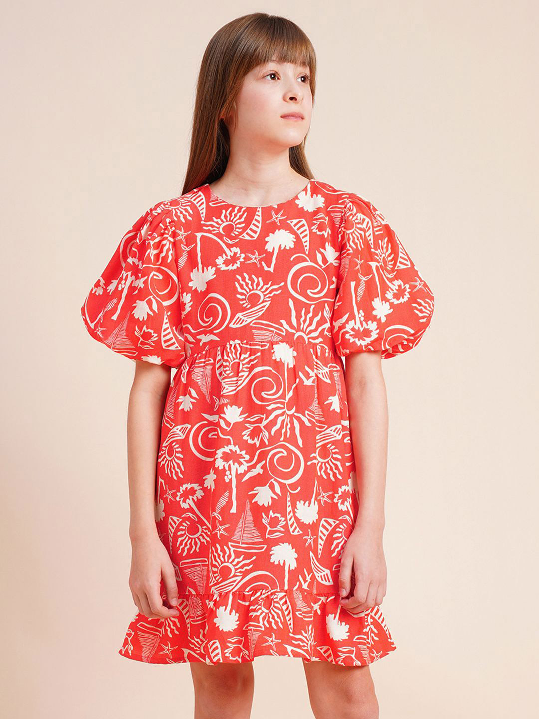 Vero Moda Print Flared Sleeve A-Line Mini Dress