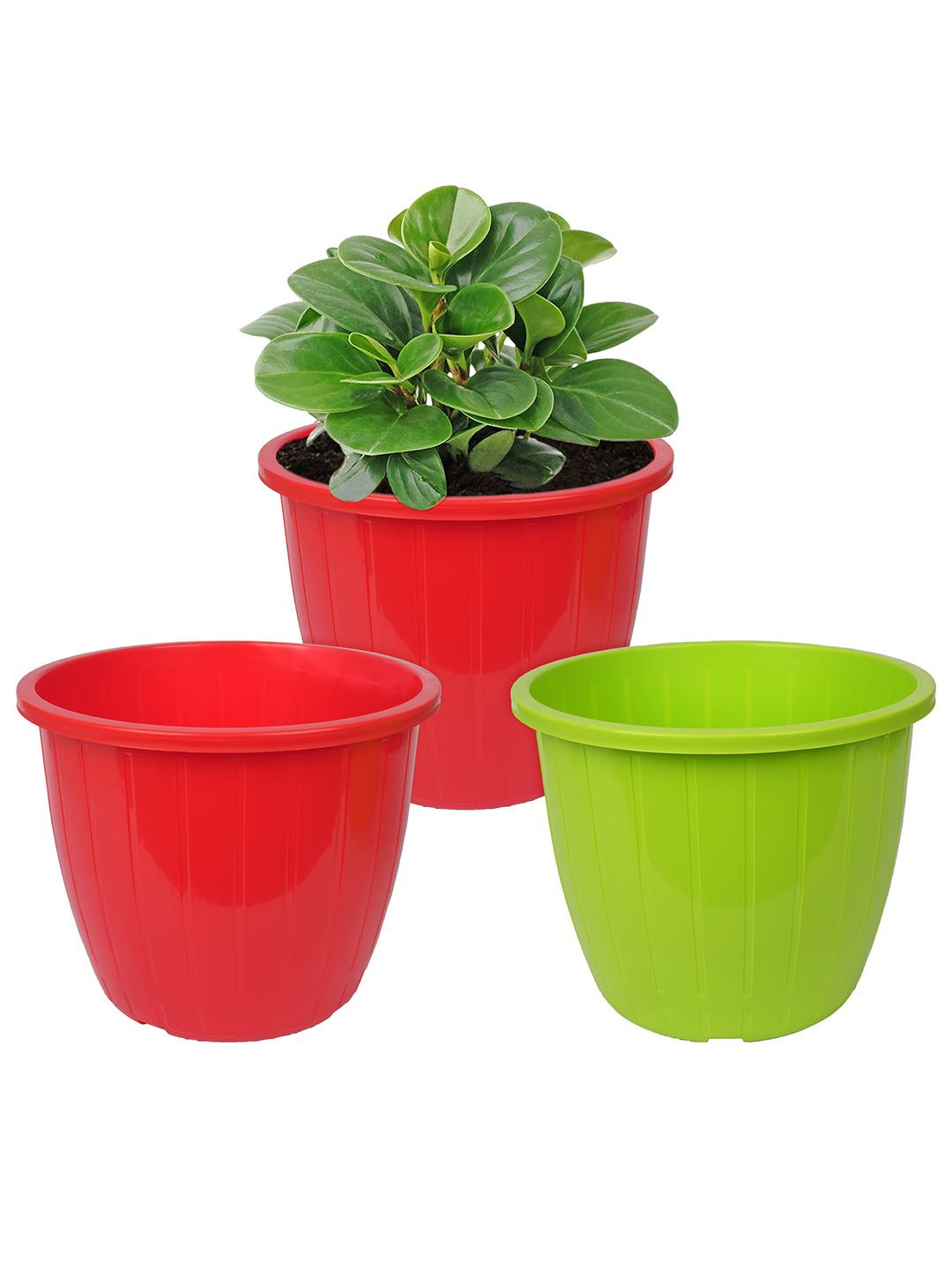 Kuber Industries Red & Green Pack of 3 Duro-Design Flower Planters