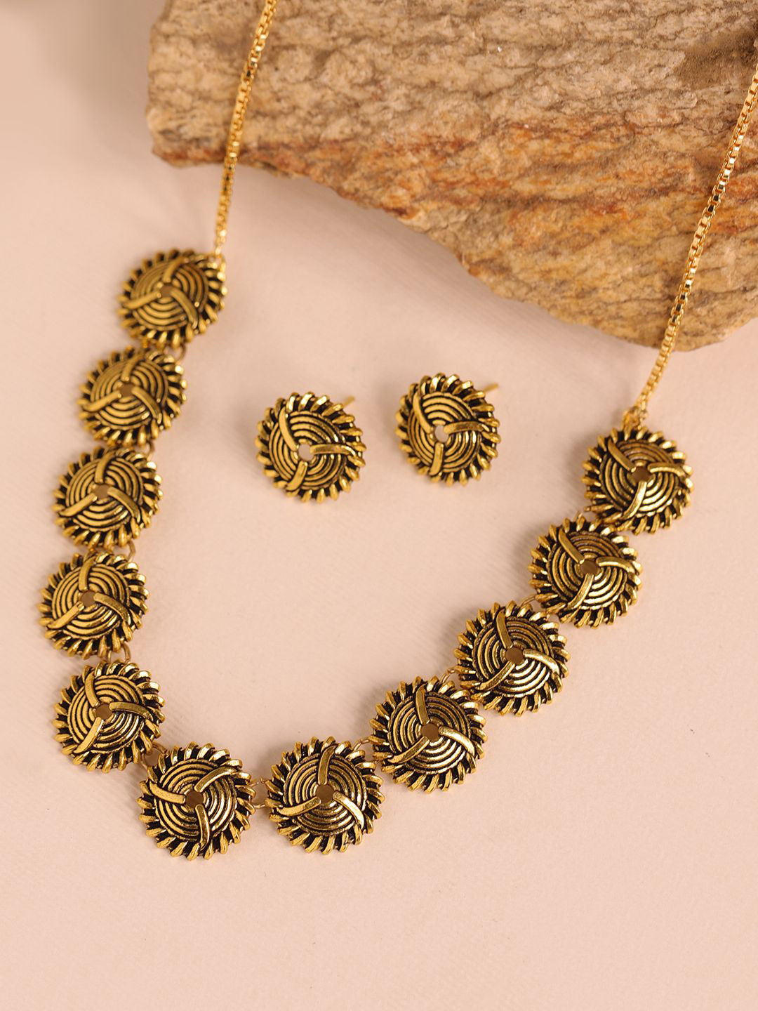 Voylla Woven Wonder Swirled Collar Oxidised Necklace Set