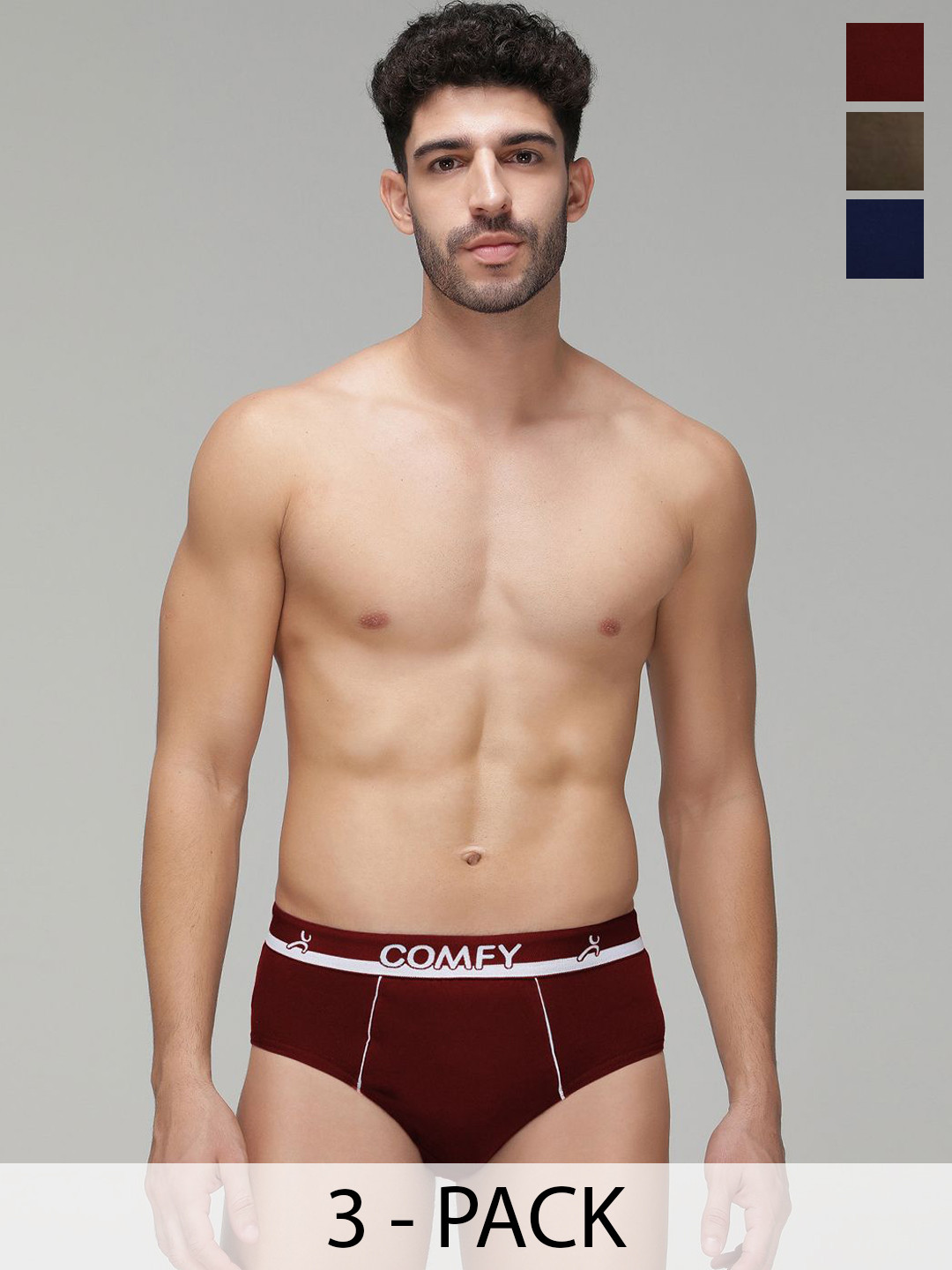 AMUL COMFY Pack Of 3 Cotton Basic Briefs AC-CBRIOE-SG-NY-MA-XL-3PC