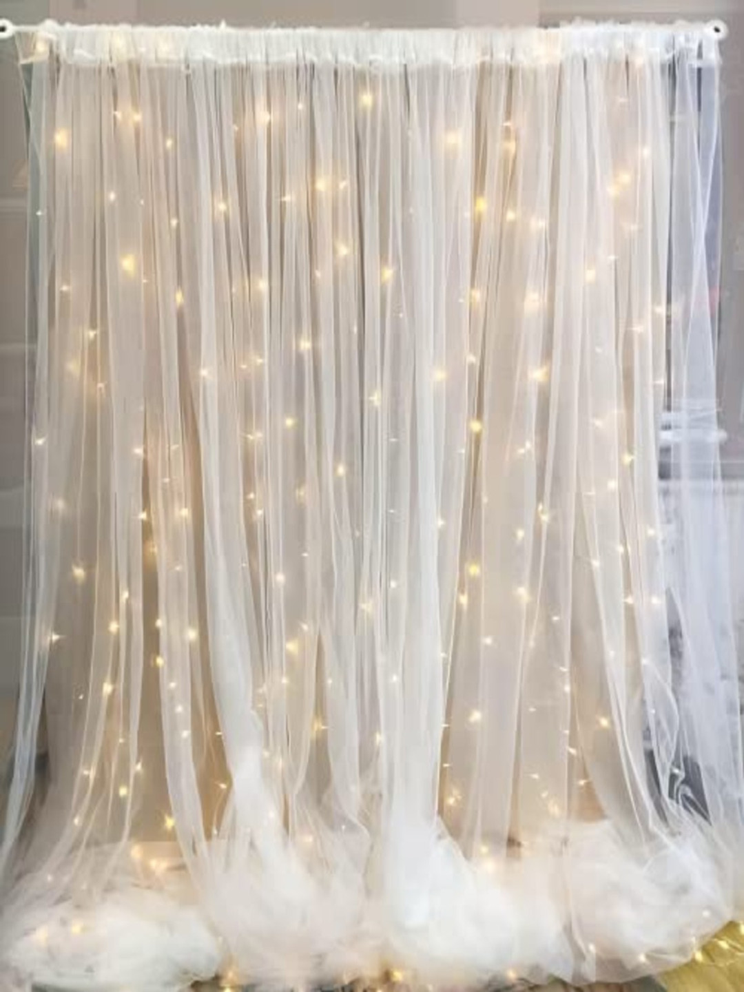 Special You White 6 Pieces Backdrop Curtain & LED Fairy Lights Party Decorations
