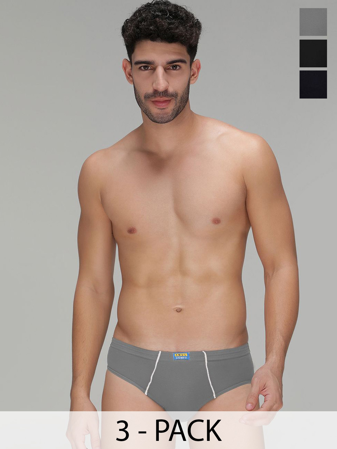 AMUL COMFY Pack Of 3 Cotton Basic Briefs