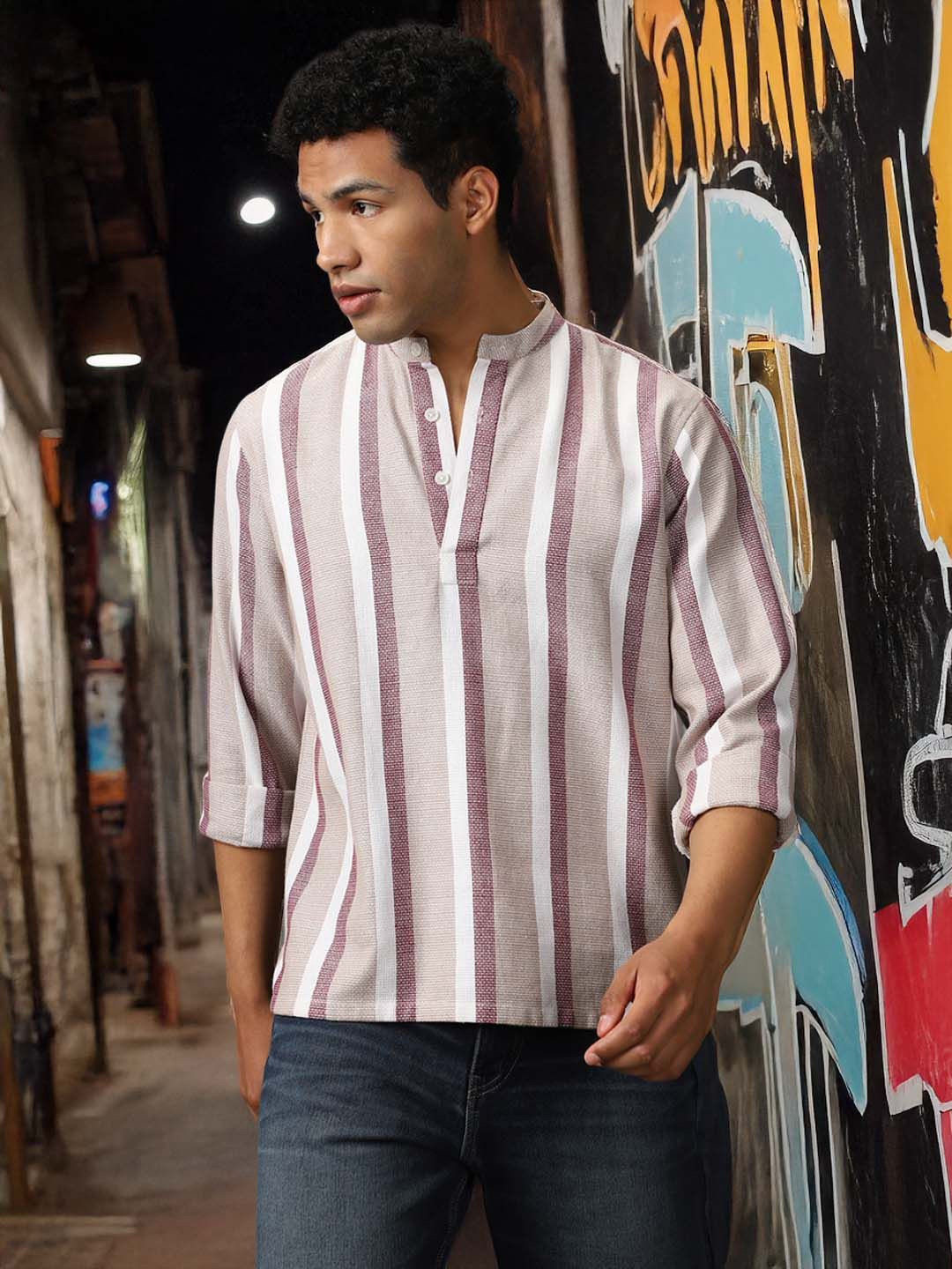 High Star Men Relaxed Fit Striped Casual  Shirt