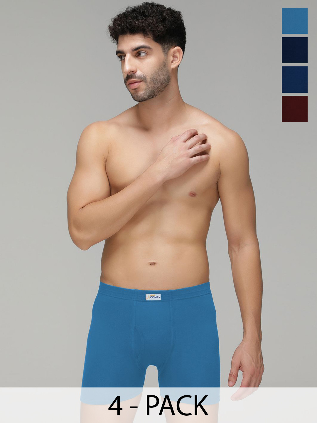 AMUL COMFY Men Pack Of 4 Cotton Long Trunks AC-FCTRIE-NVY-AF-MA-SB-XS-4PC